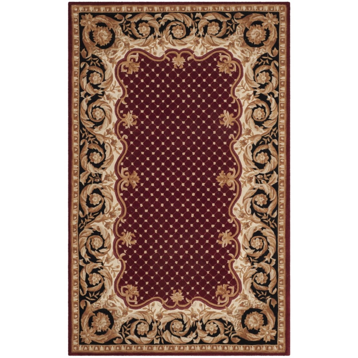 Naples Burgundy and Black Hand-Tufted Wool Rug, 5' x 8'