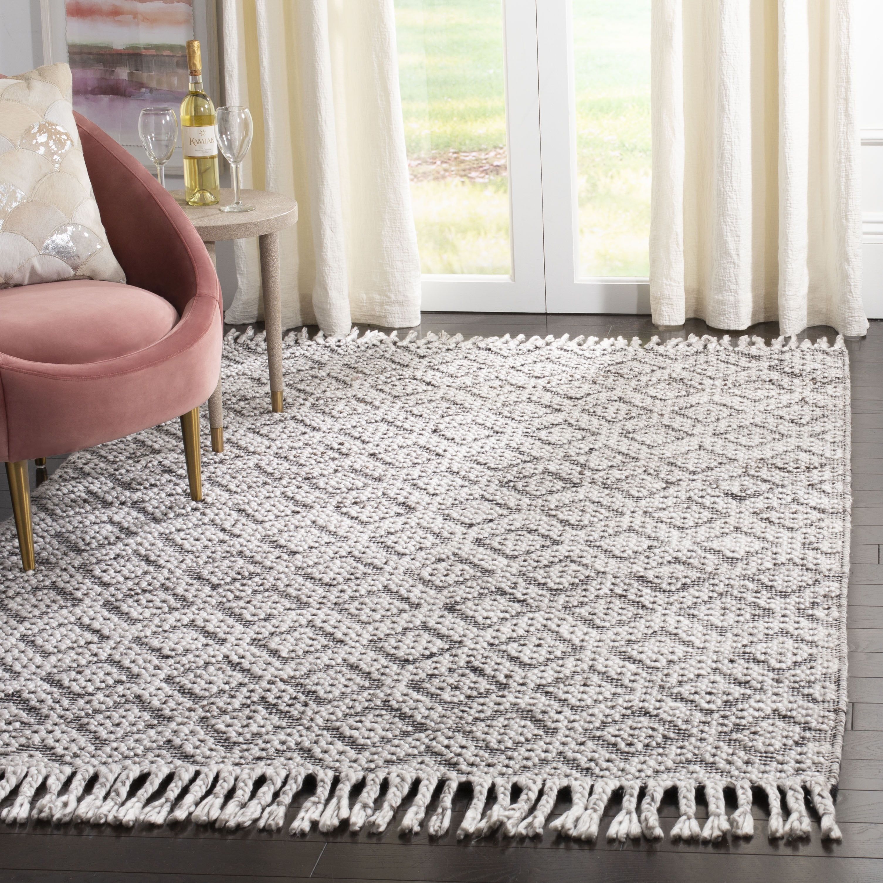 Gray Hand-Tufted Wool and Viscose Square Rug