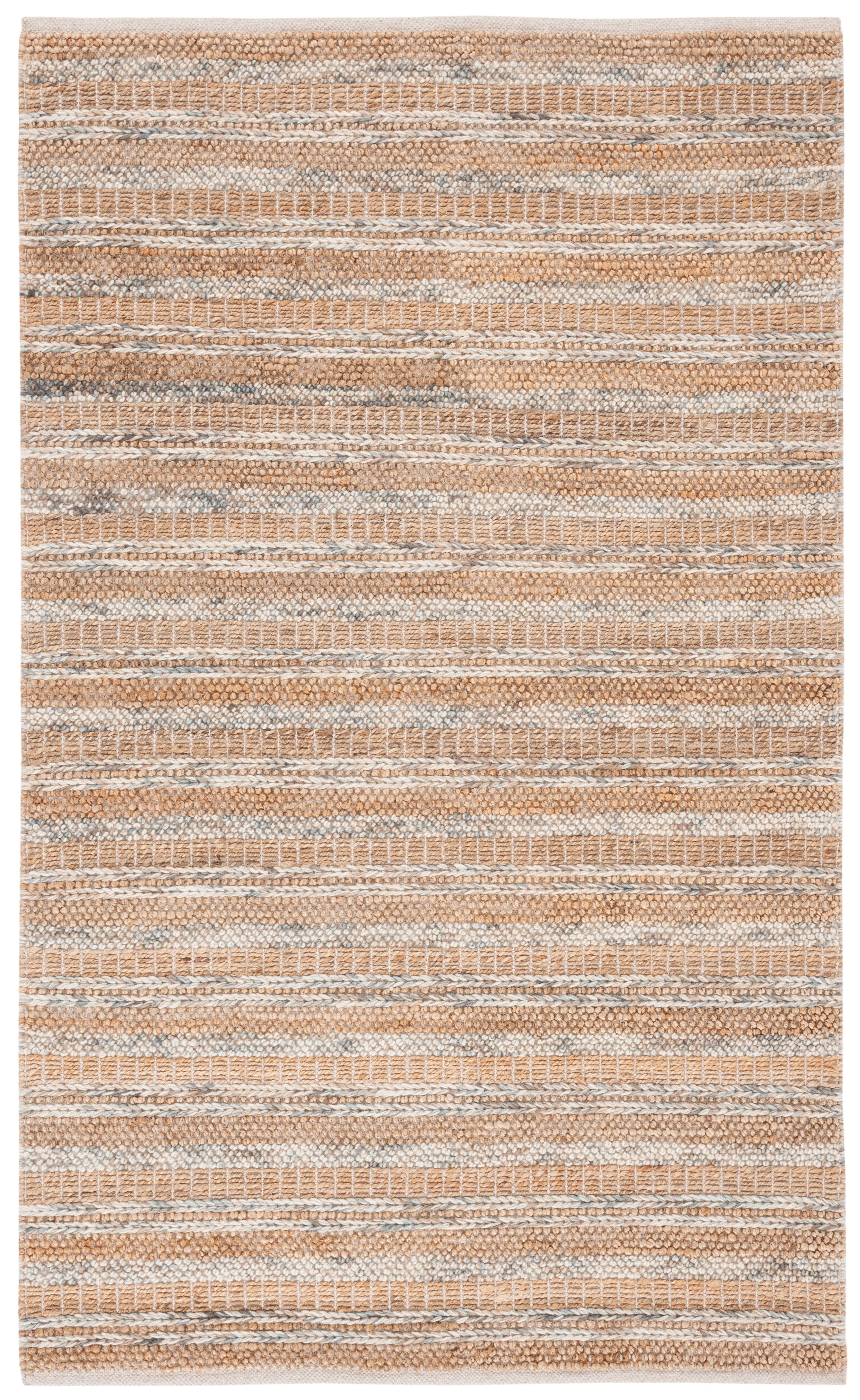 Natural Brown Striped Wool Cotton 6' x 9' Area Rug