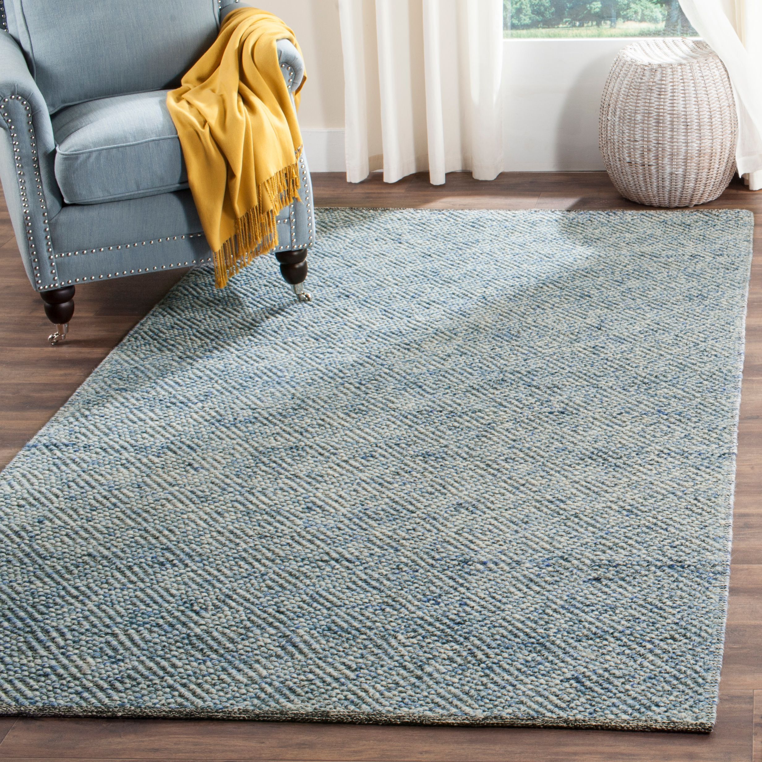 Blue Hand-Tufted Wool 9' x 12' Reversible Area Rug