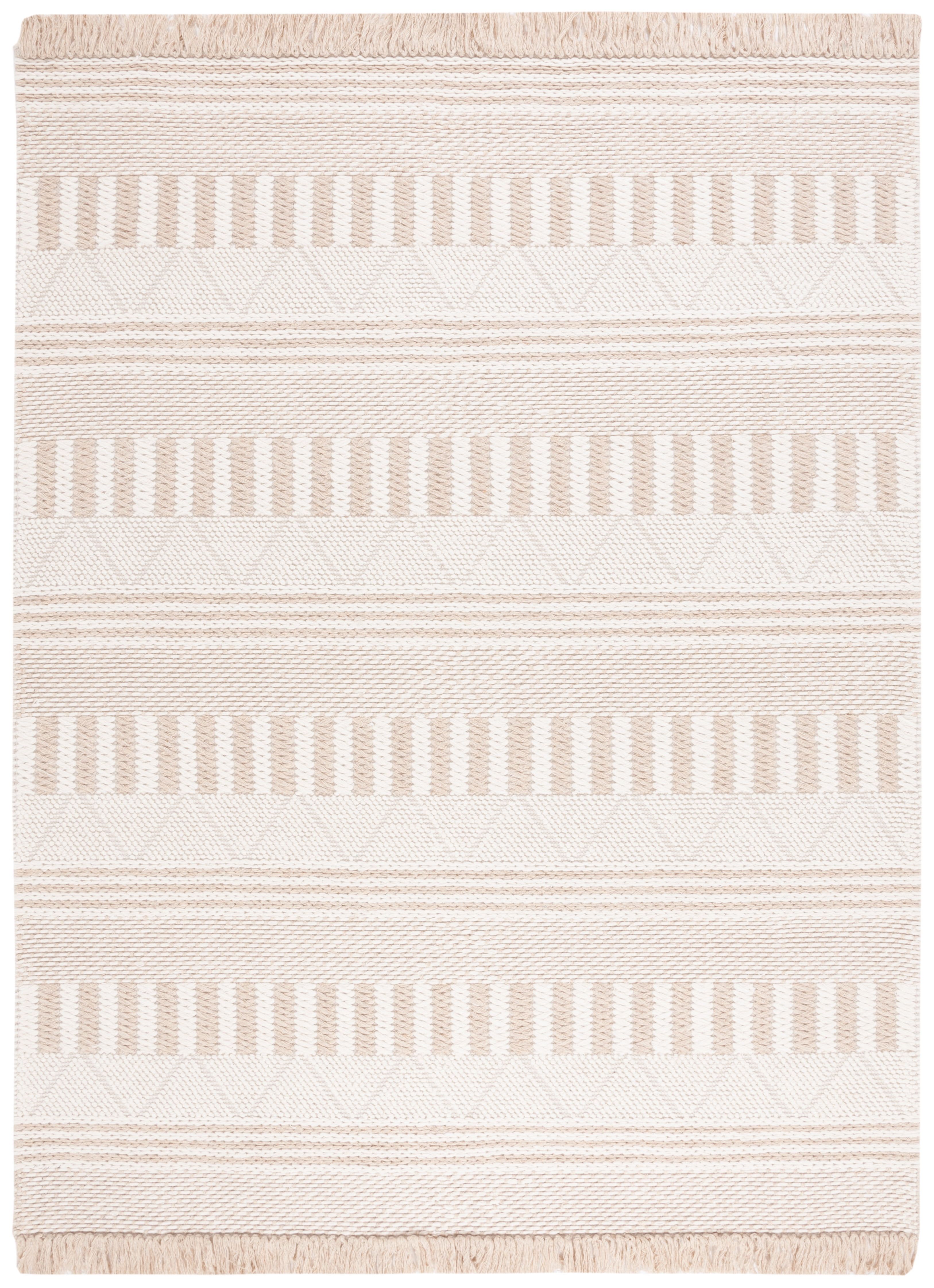 Ivory and Taupe Southwestern Wool Area Rug, 8' x 10'