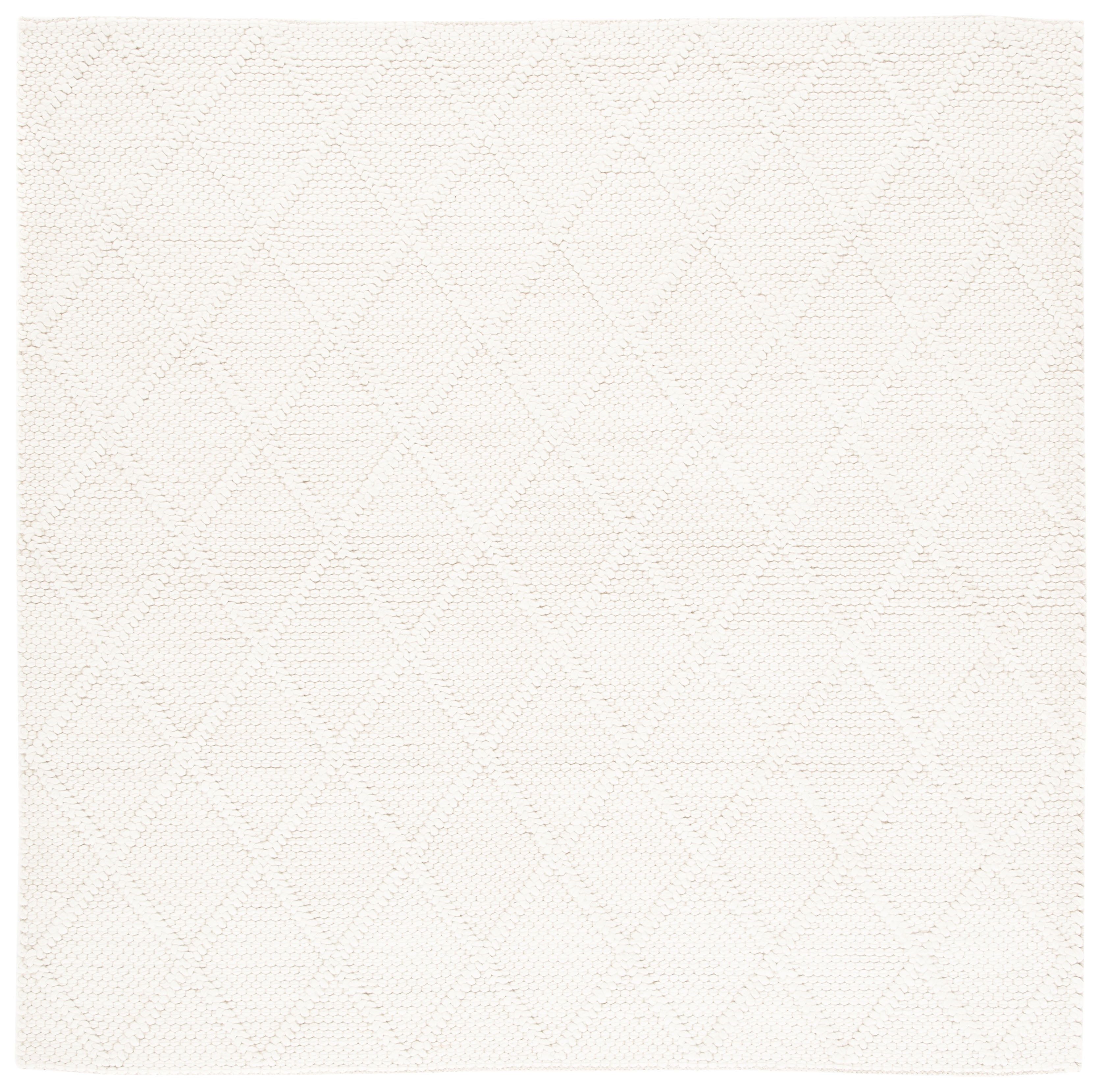 Ivory Geometric Handwoven Wool Square Area Rug, 4' x 4'