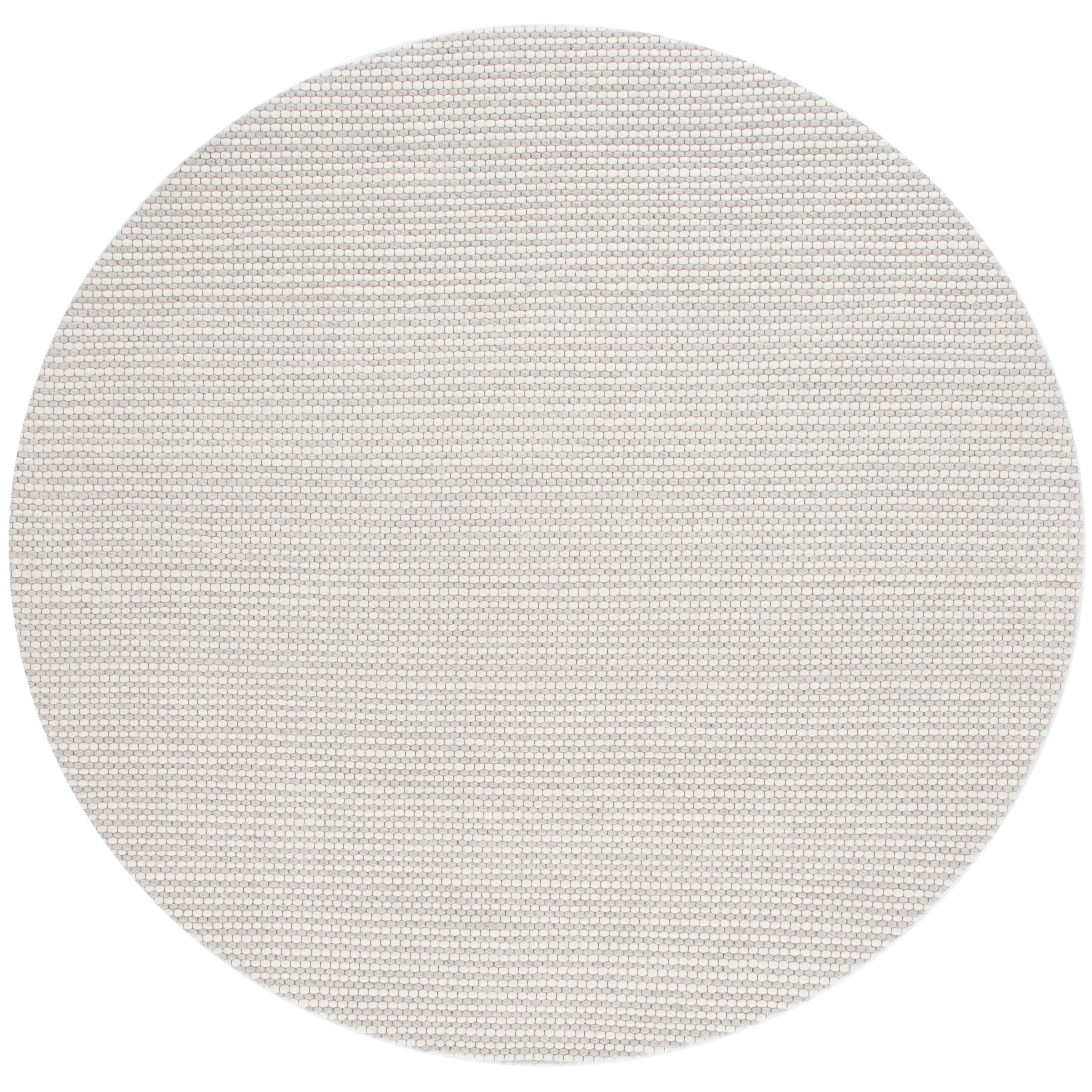 Ivory Geometric Handwoven Wool Round Area Rug, 4' x 4'