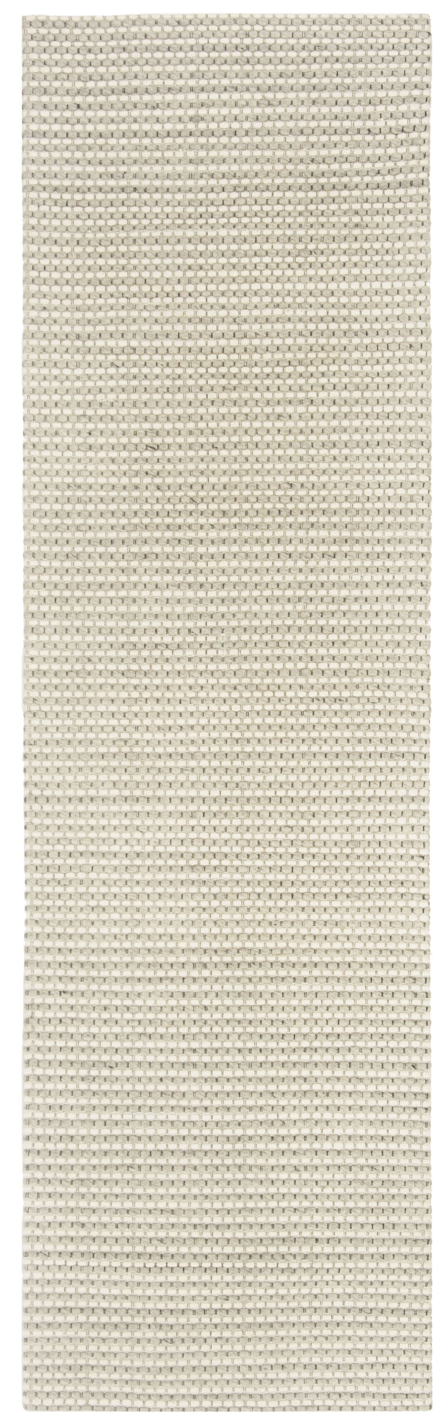 Sophisticated Silver & Ivory Handwoven Wool Runner Rug - 2'3" x 20'