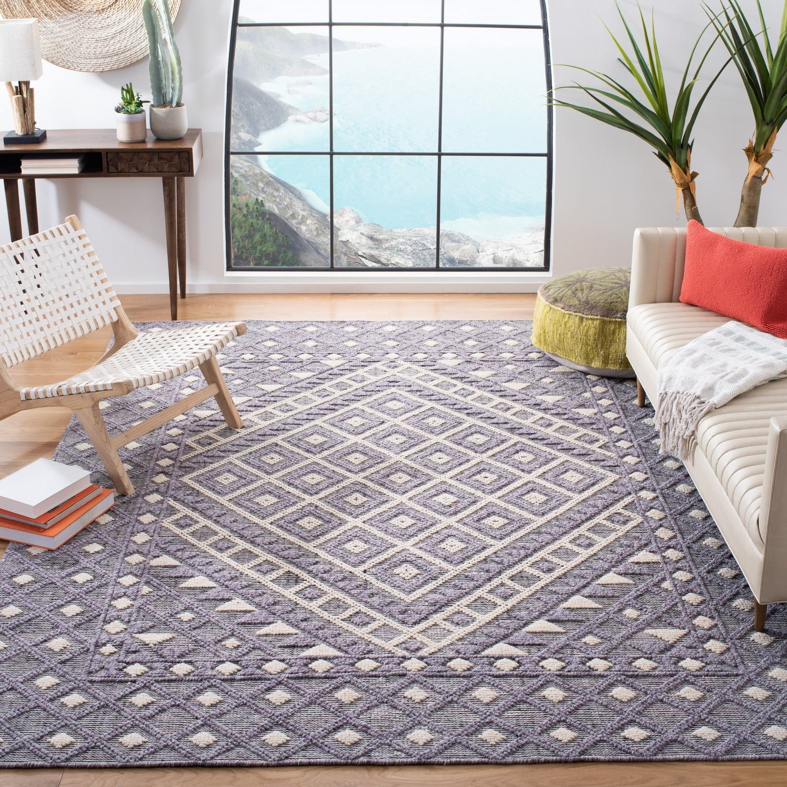 Gray and Cream Geometric Wool and Synthetic 9' x 12' Area Rug