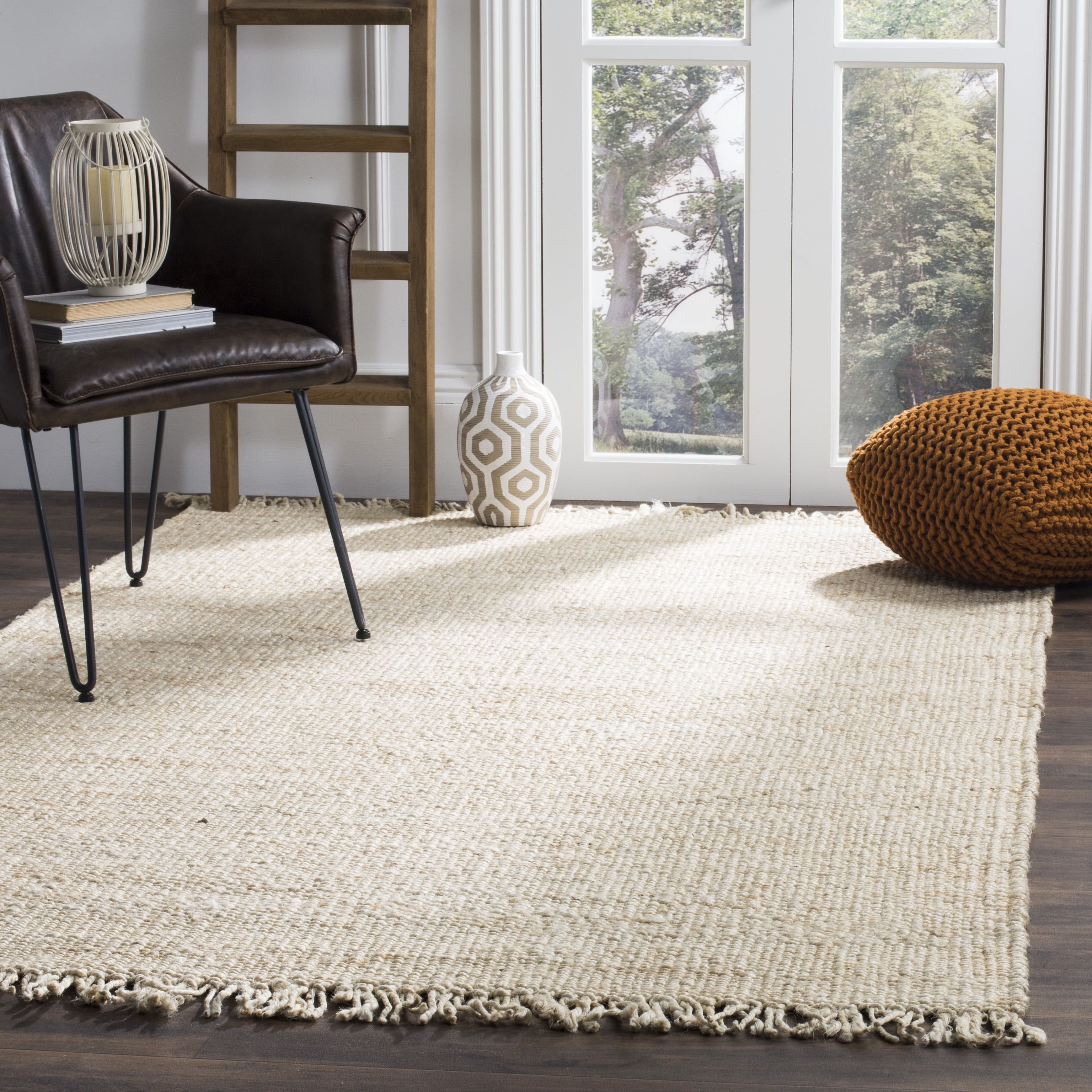 Ivory Flat Woven Reversible Jute Area Rug, 9' x 12'