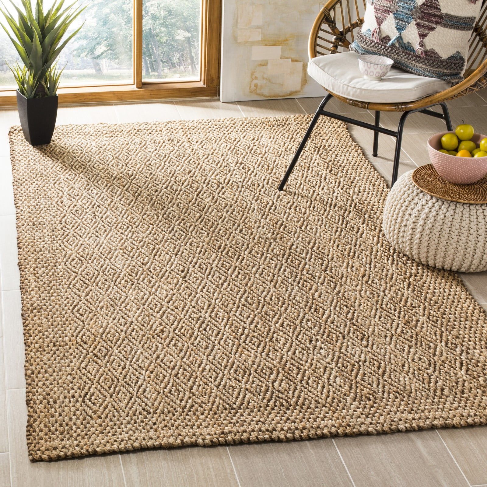 Handmade Geometric Flat Woven Wool Area Rug, 54" x 16", Natural Brown