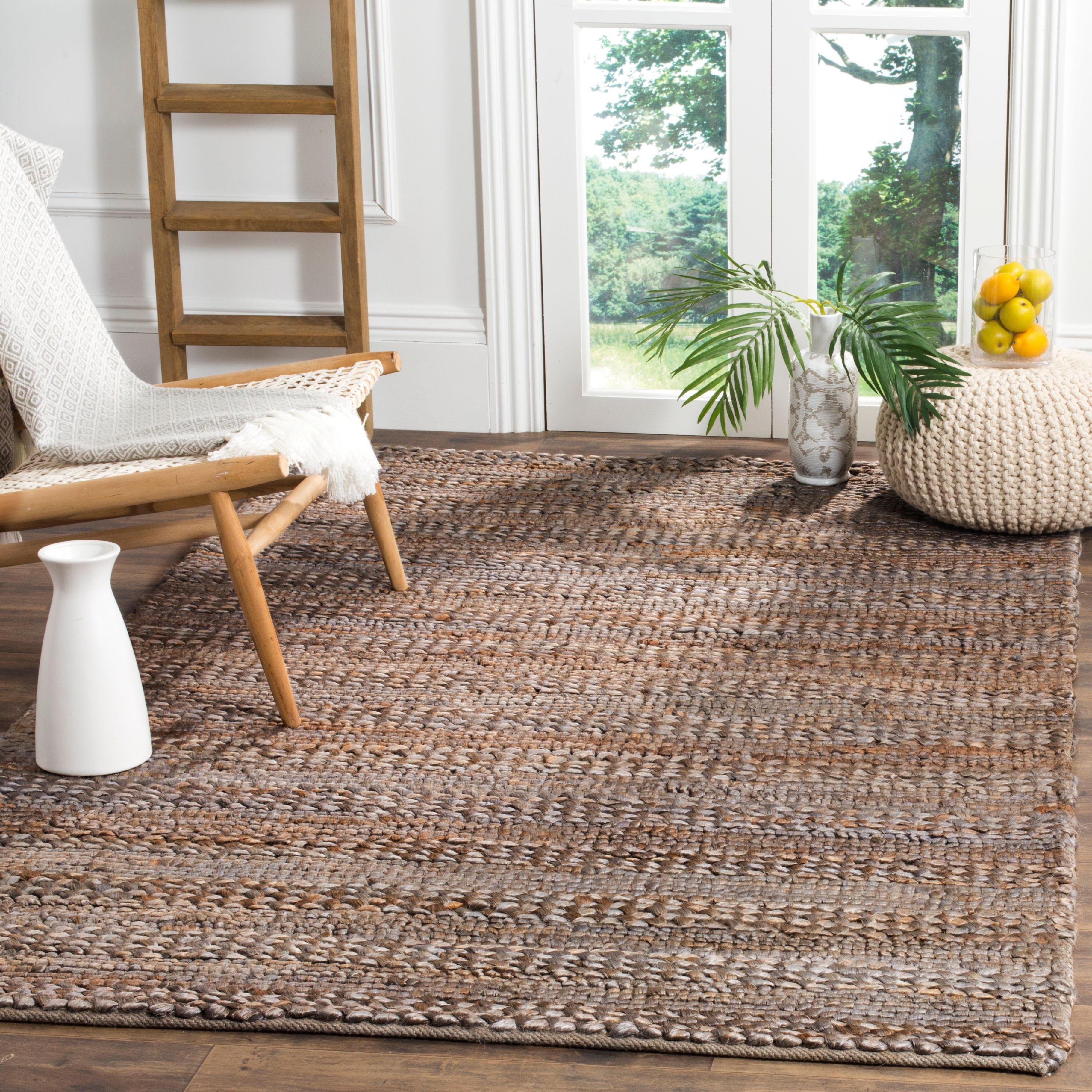 Hand-Woven Natural Jute 4' x 4' Square Beige Area Rug