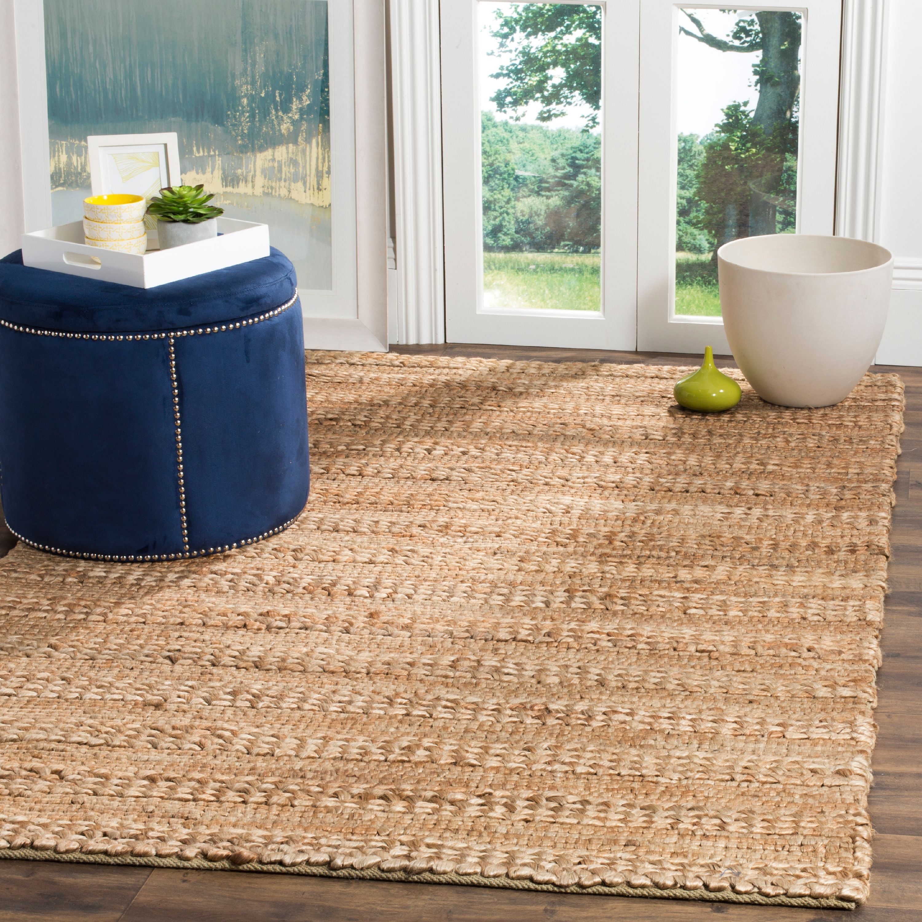 Hand-Woven Natural Jute 4' x 4' Square Braided Area Rug