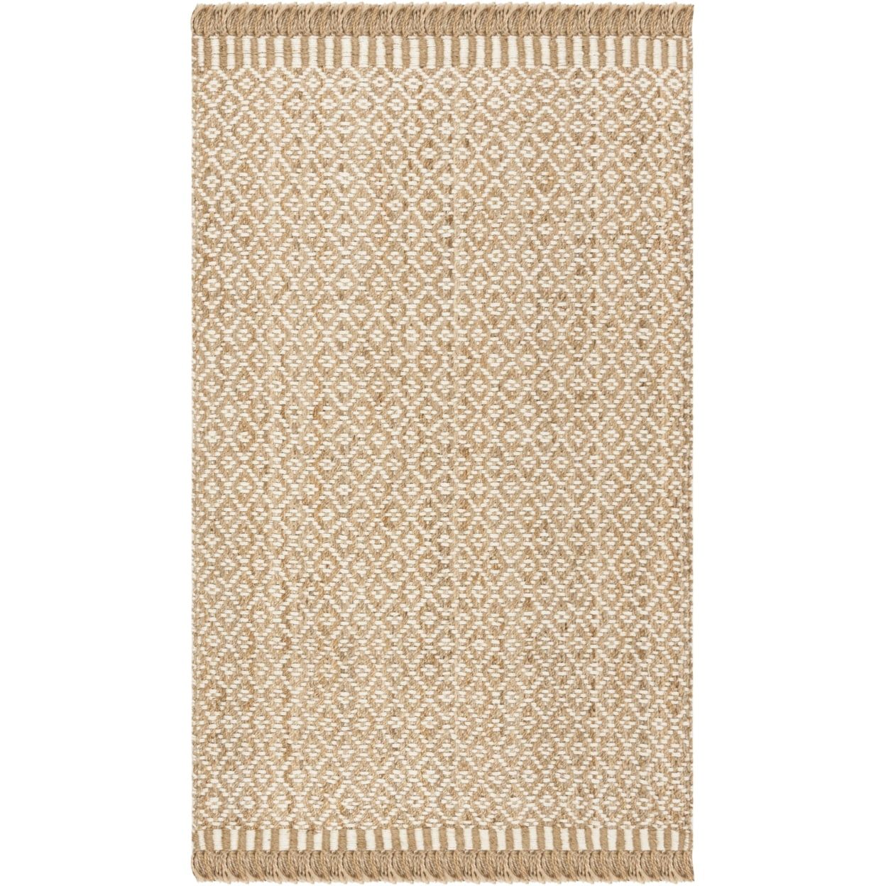 Ivory and Natural Geometric Jute Area Rug, 6' x 9'