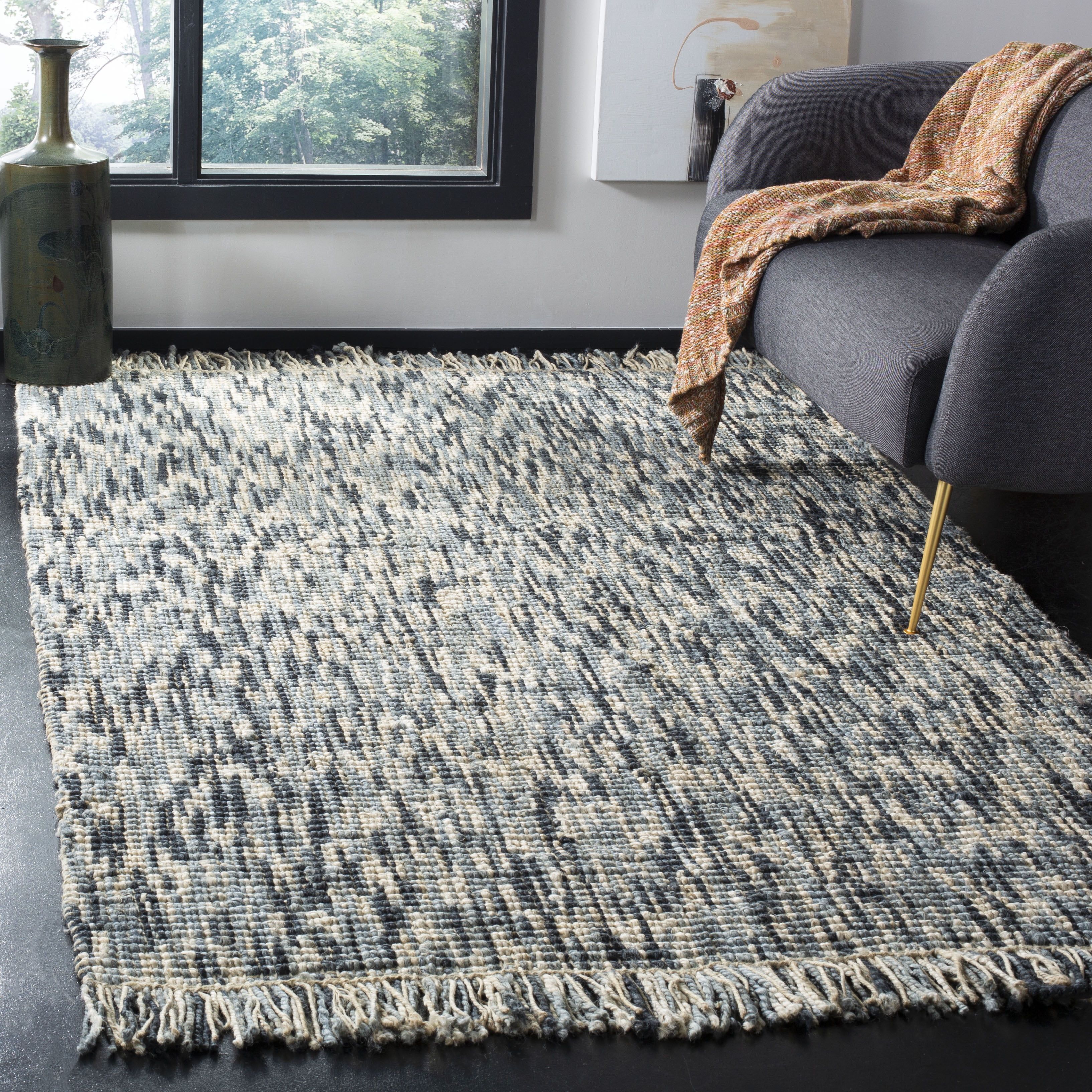 Hand-Knotted Blue/Ivory Jute 8'x10' Non-Slip Area Rug