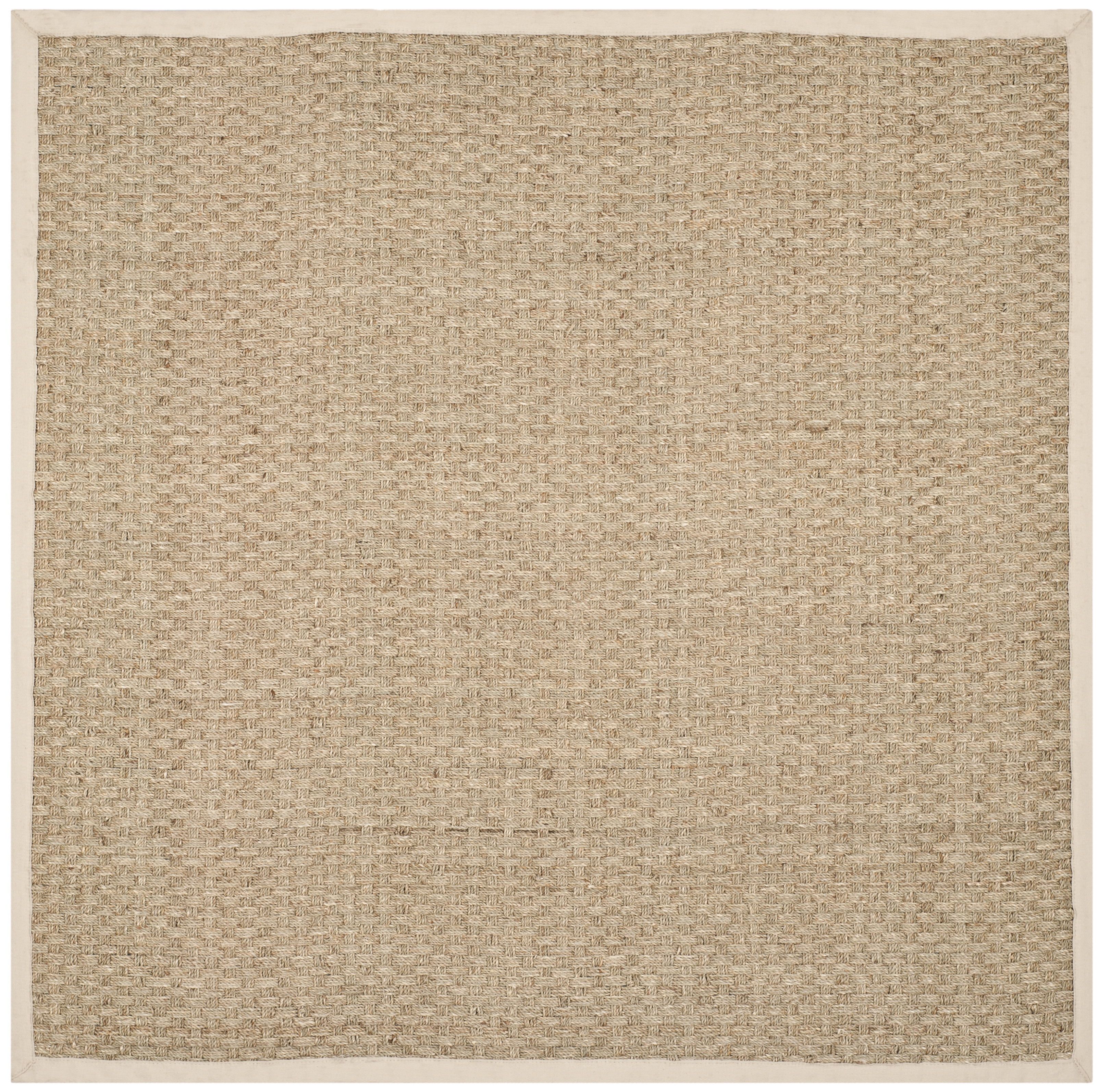 Natural Ivory Seagrass Square Area Rug with Border, 11' x 11'