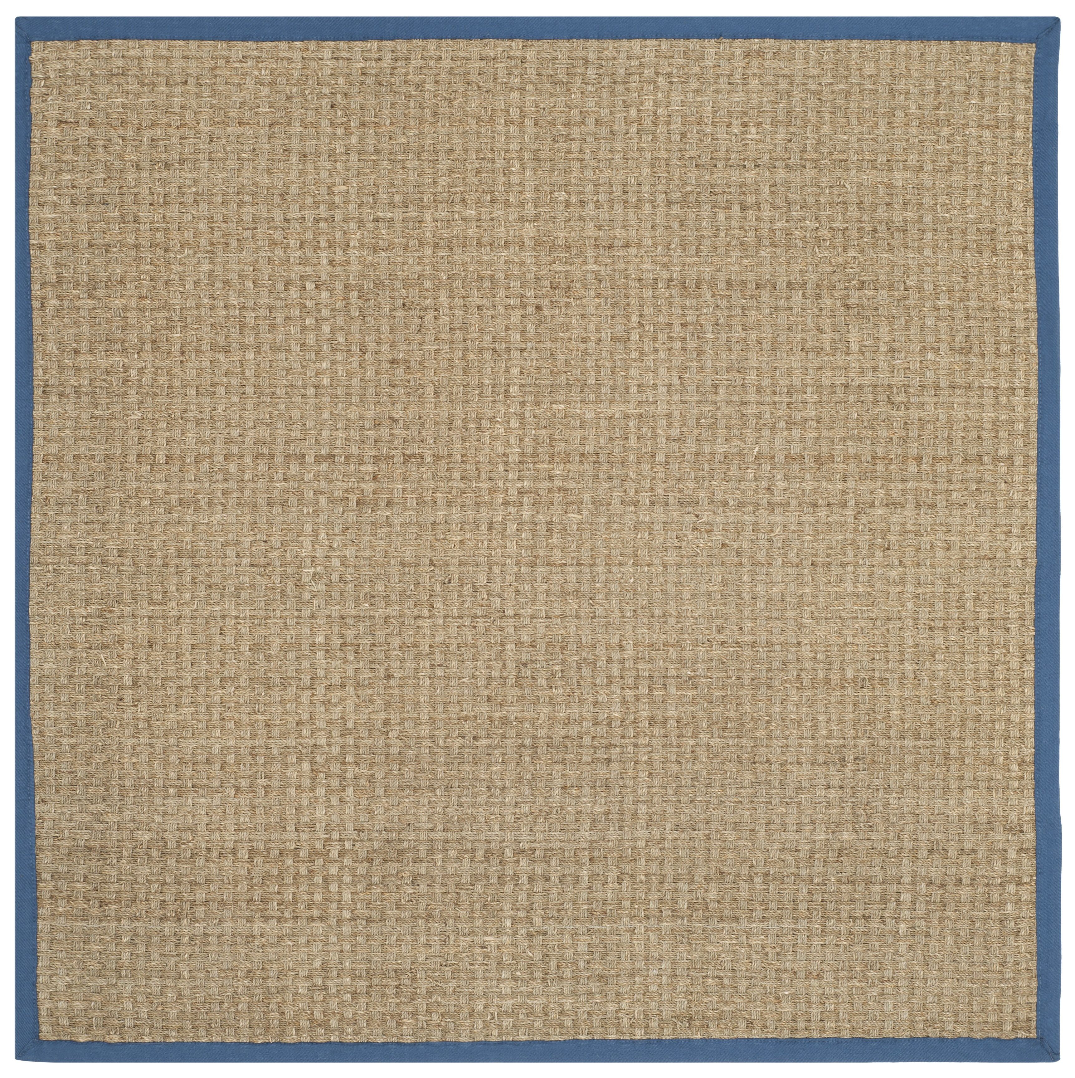 Natural and Navy Square Jute Rug with Cotton Border