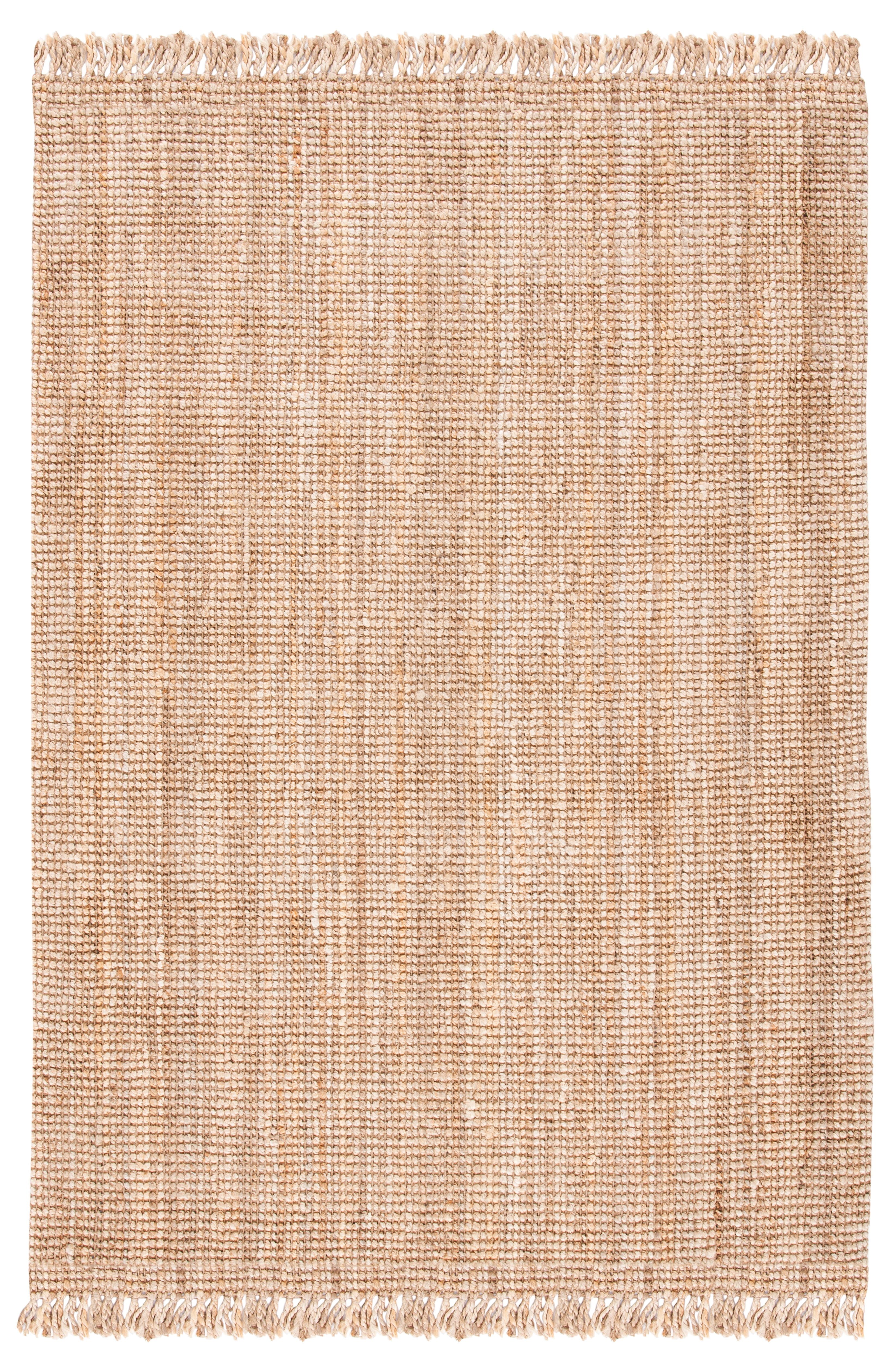 Natural Handwoven Jute Rectangular Area Rug with Fringe, 5' x 8'