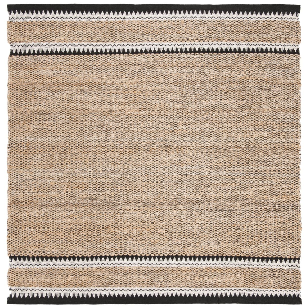 Natural Black Geometric Wool and Jute Square Rug