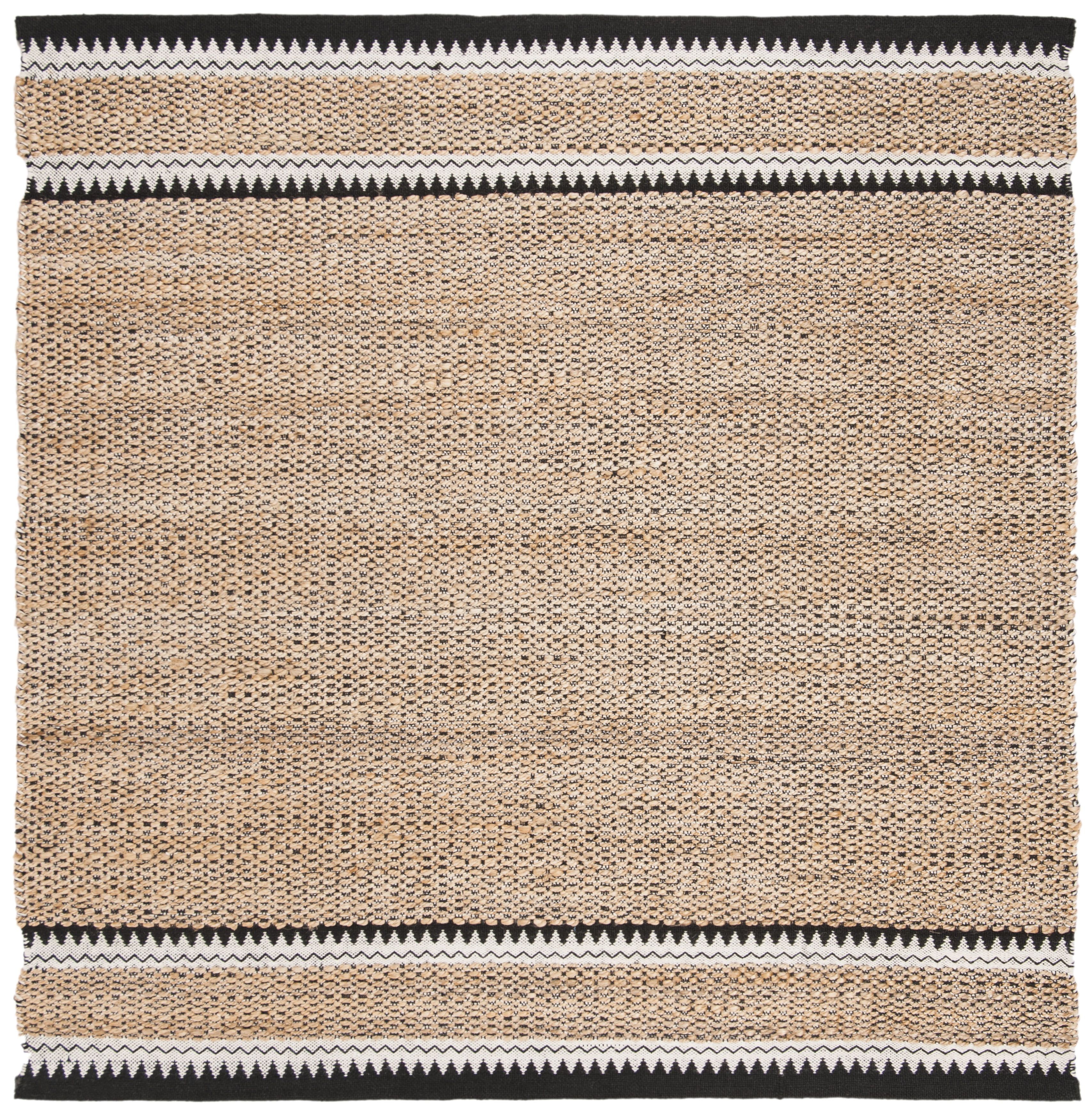 Natural Black Geometric Wool and Jute Square Rug