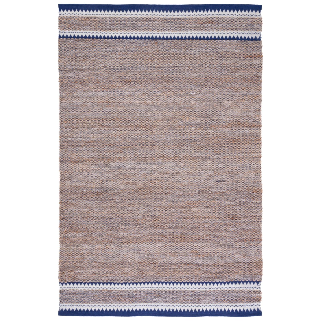 Natural Navy Geometric Wool and Cowhide Rug, 3' x 5'