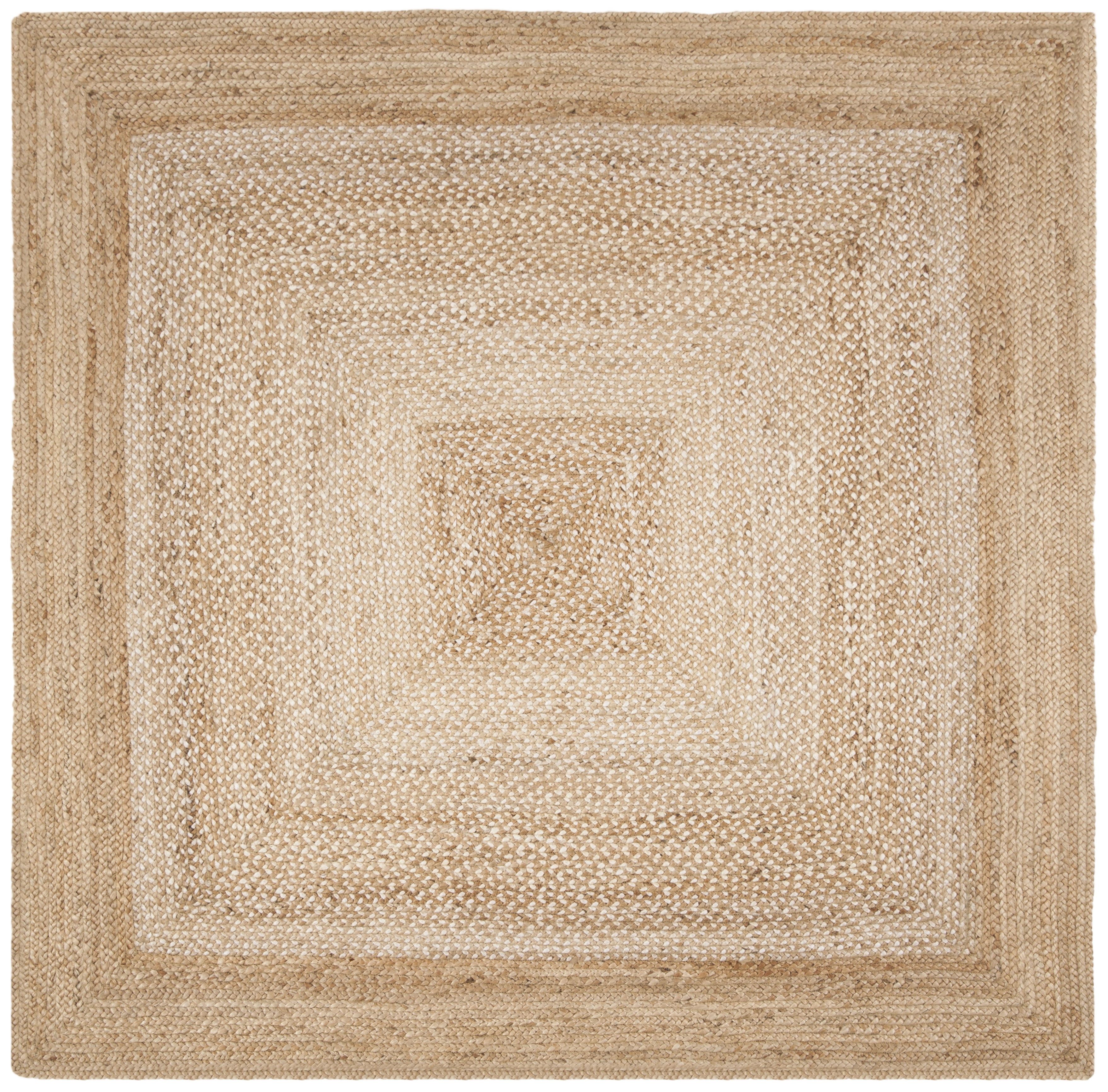 Ivory and Natural Jute Square Flatwoven Rug