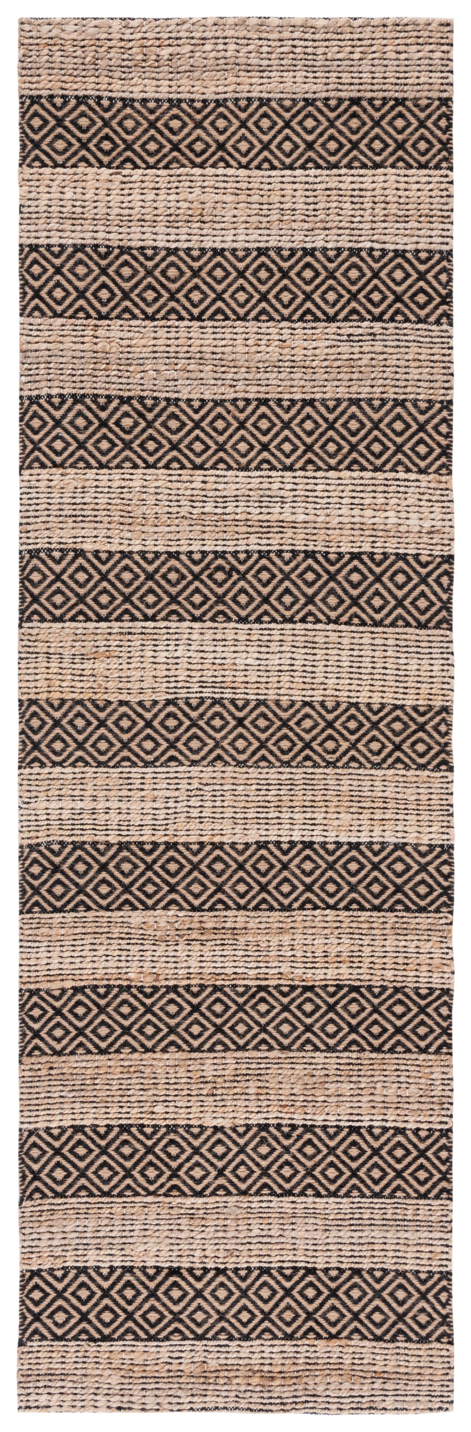 Black and Natural Flat Woven Cotton Runner Rug