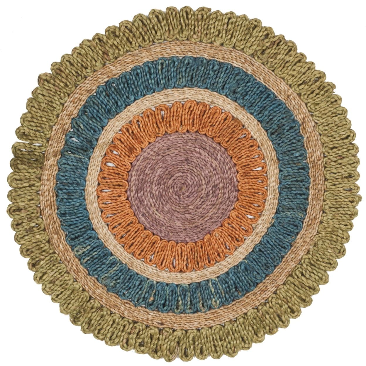 Handwoven Multicolor Jute Round Area Rug, 3' Diameter