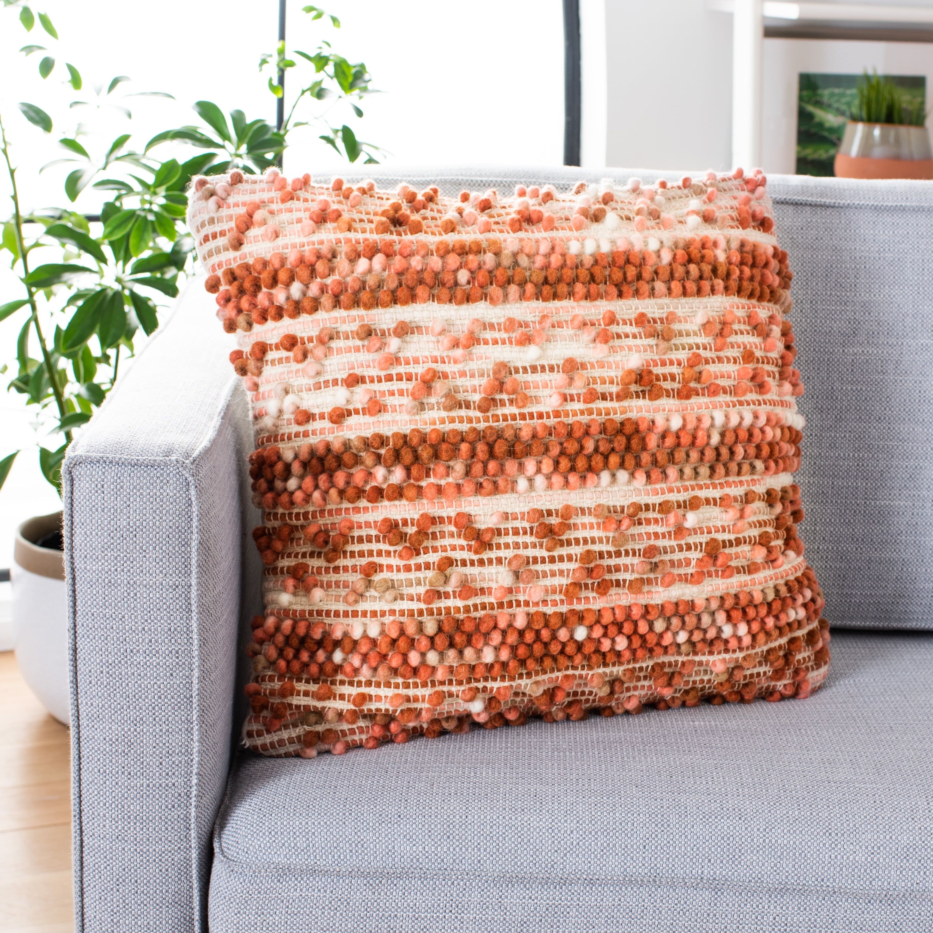 Burnt Orange Bohemian Wool-Cotton Square Throw Pillow