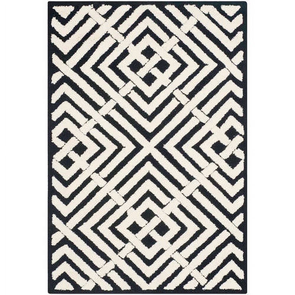 Handmade Black and White Geometric Cotton Round Rug, 6' Diameter