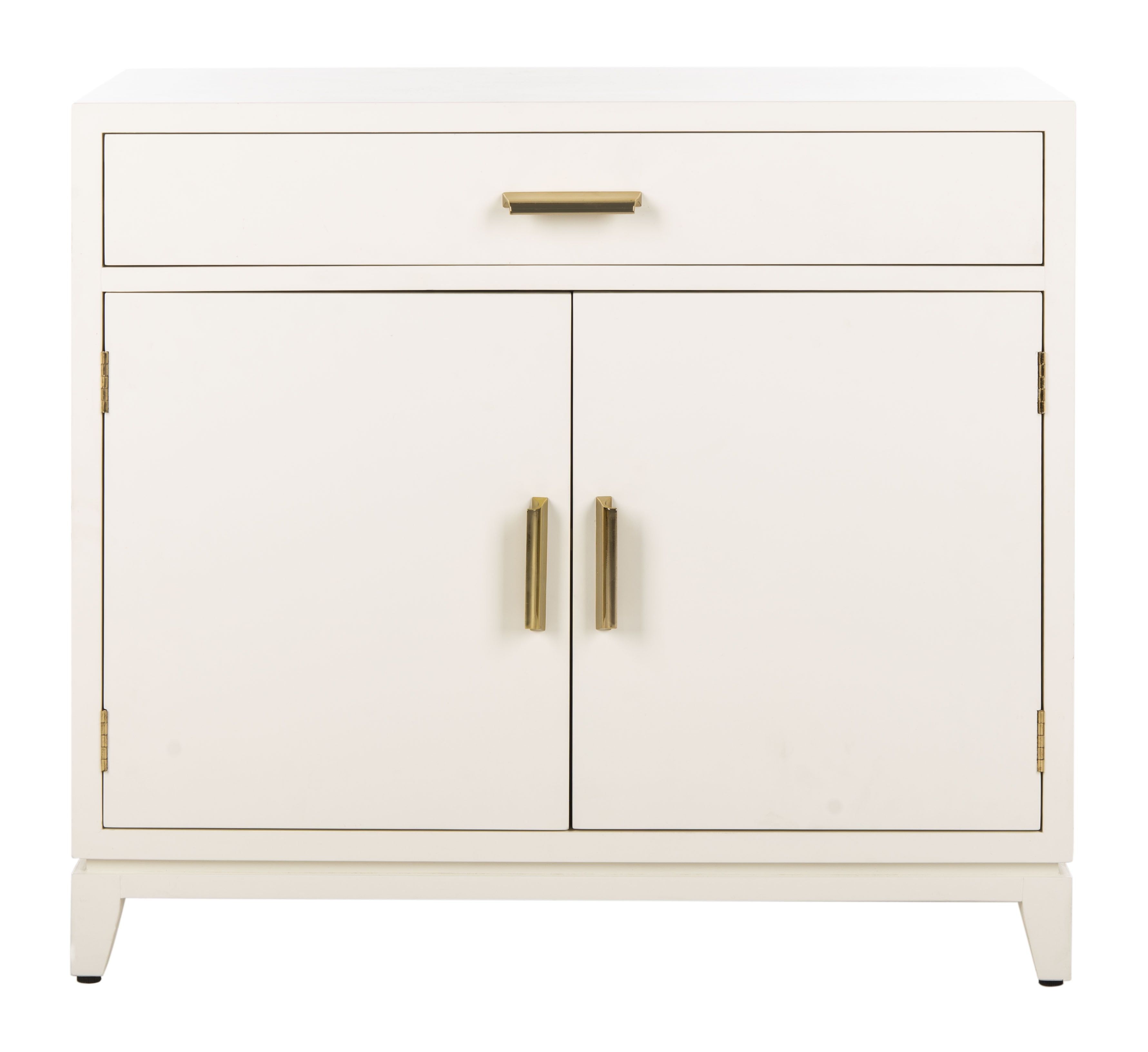 White and Brass Mid-Century 2-Door 1-Drawer Chest