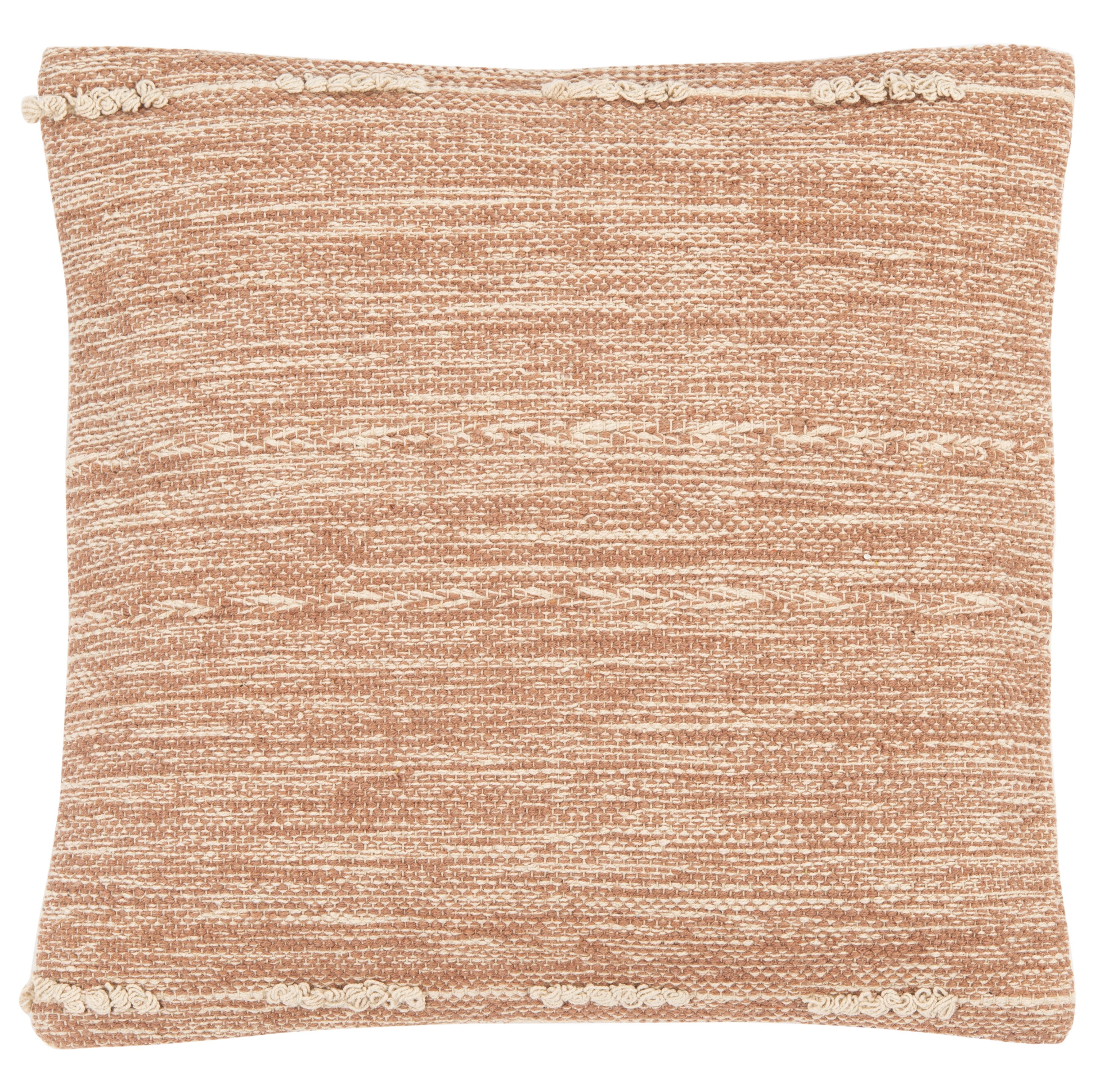 Peach and Beige Cotton Square Throw Pillow