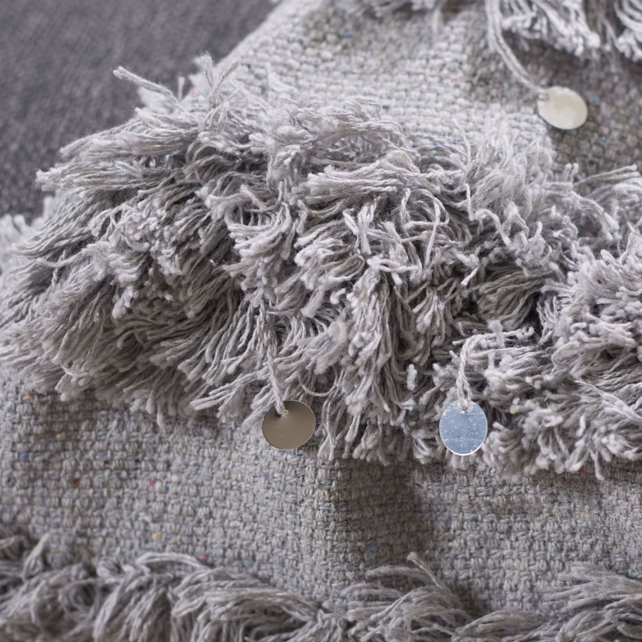 Light Grey Cotton Throw Blanket with Sequins