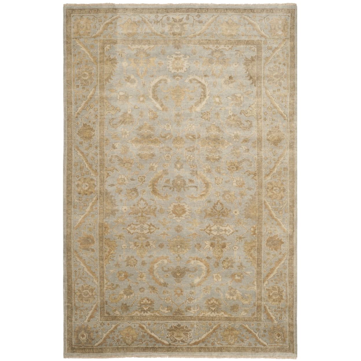 Light Blue Hand-Knotted Wool 6' x 9' Area Rug