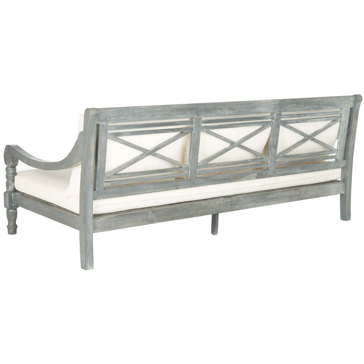 Transitional Ash Grey and Beige Acacia Wood 3-Seat Daybed