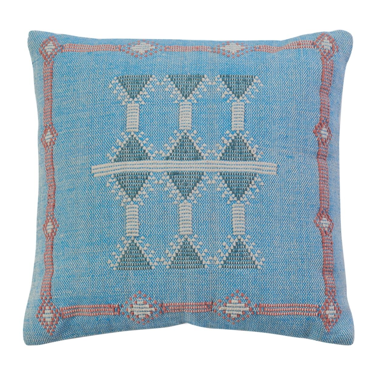 Turquoise Embroidered Cotton Square Accent Pillow