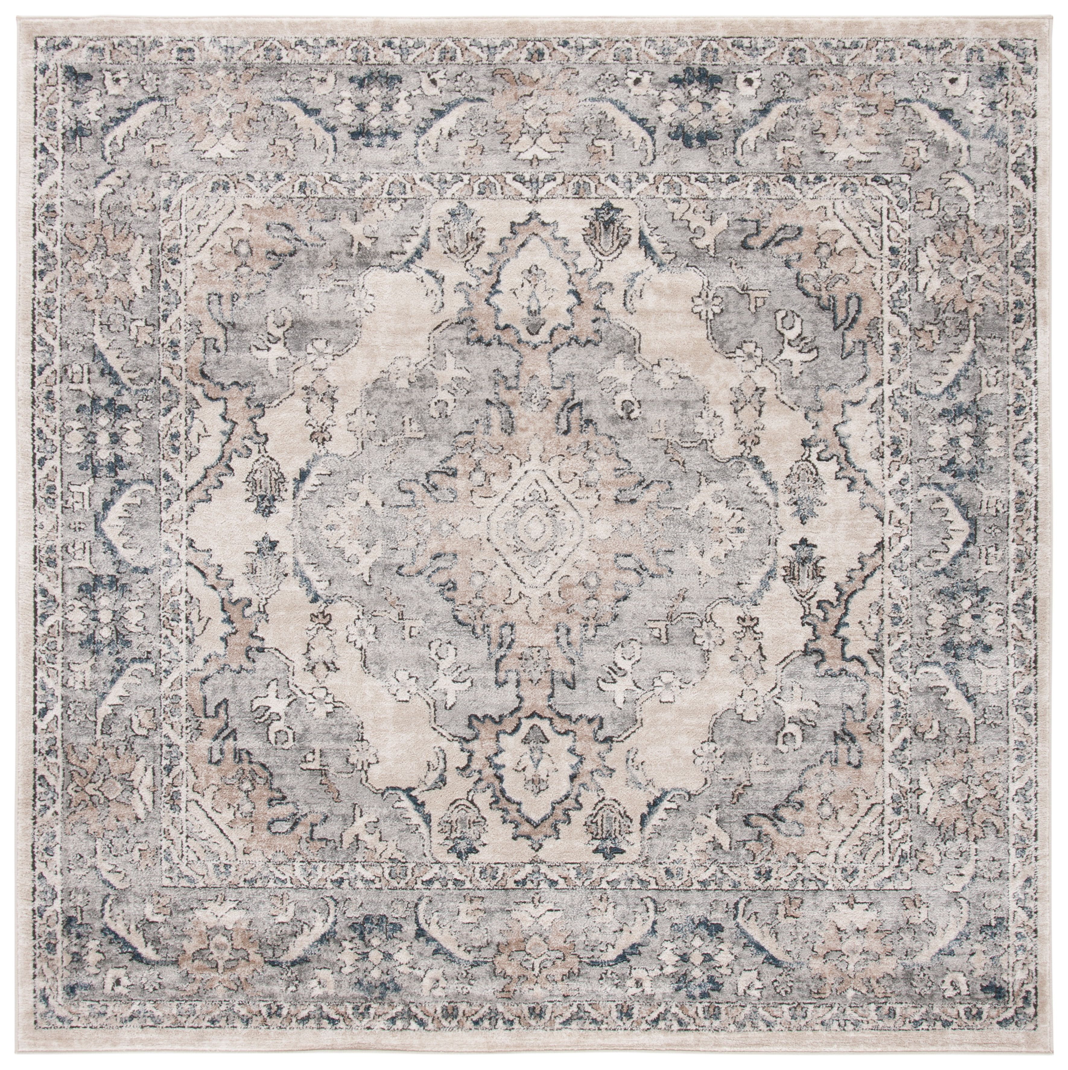 Elegant Gray Medallion 10' Square Synthetic Area Rug