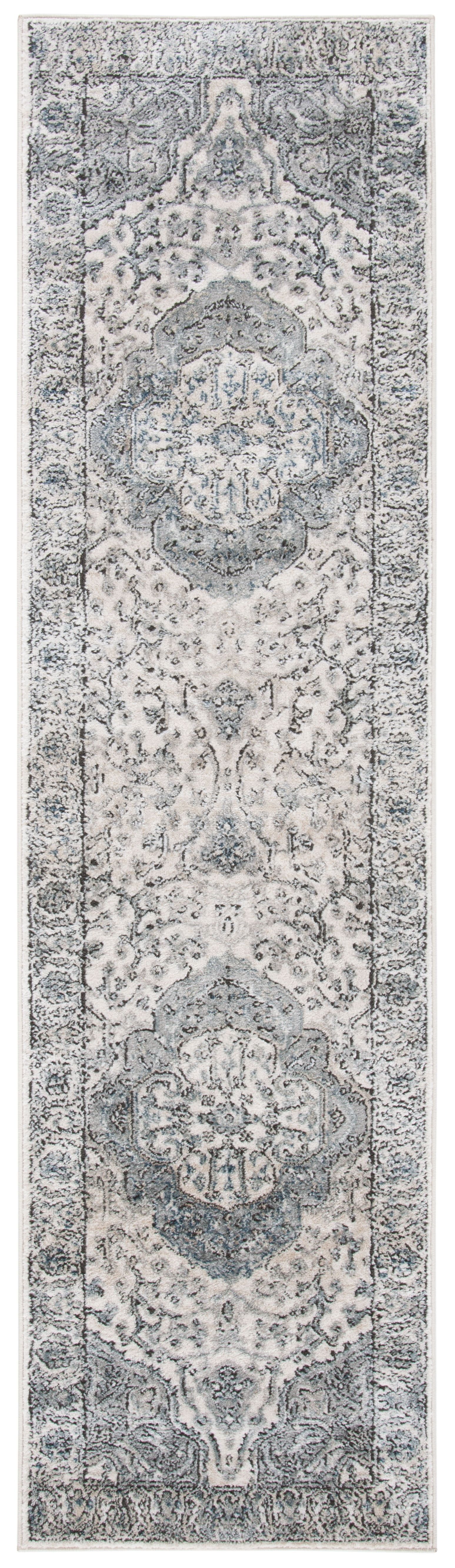 Gray Medallion Stain-Resistant Synthetic Runner Rug