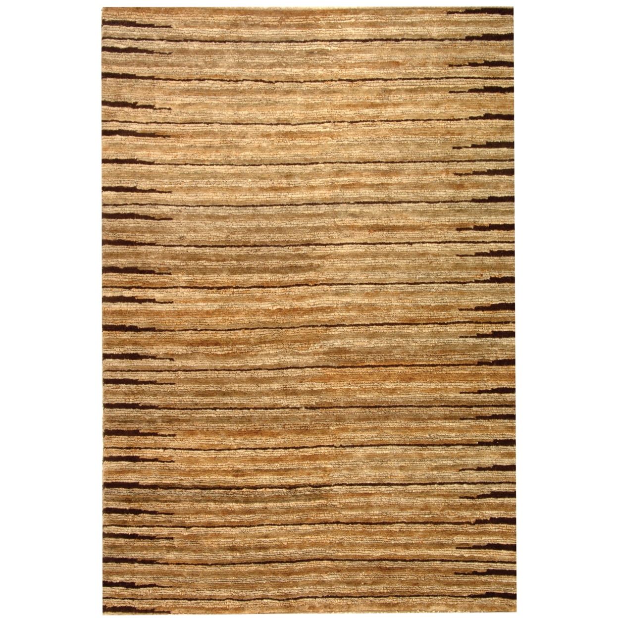 Ivory and Natural Hand-Knotted Jute Striped 4' x 6' Rug