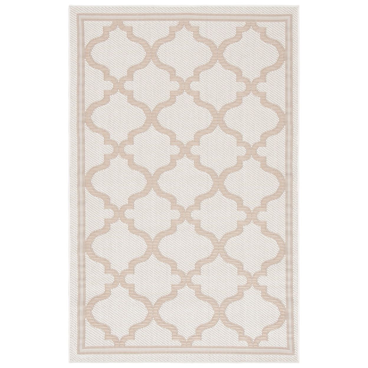 Ivory/Beige Geometric Easy-Care Synthetic 3' x 5' Outdoor Rug