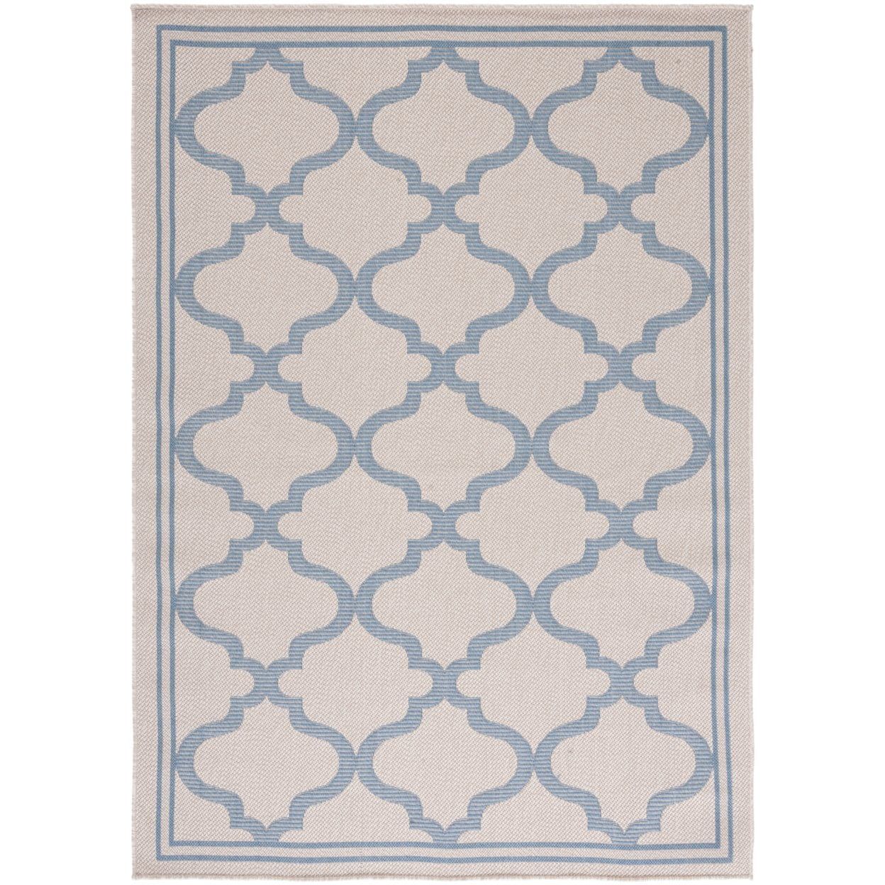 Bermuda Bliss 6'7" Square Blue & Ivory Geometric Outdoor Rug