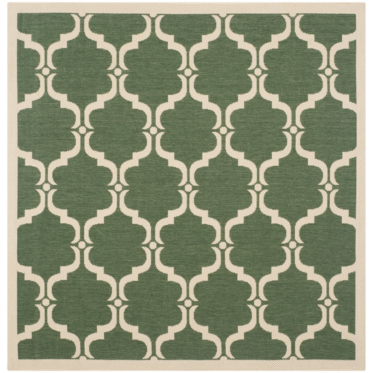 Courtyard Trellis 4' Square Dark Green/Beige Indoor/Outdoor Rug