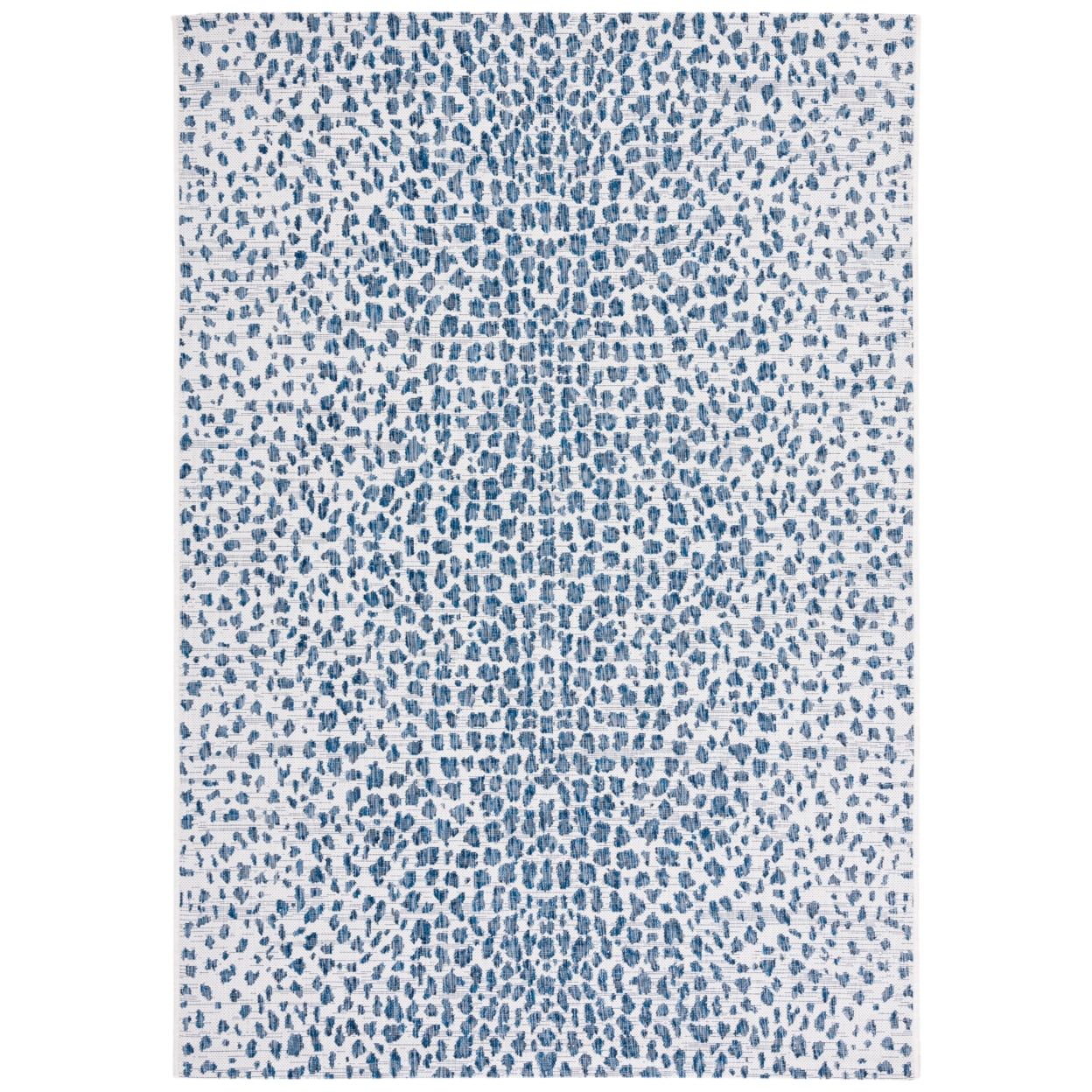 Elegant Courtyard Ivory/Navy 3' Square Washable Outdoor Rug