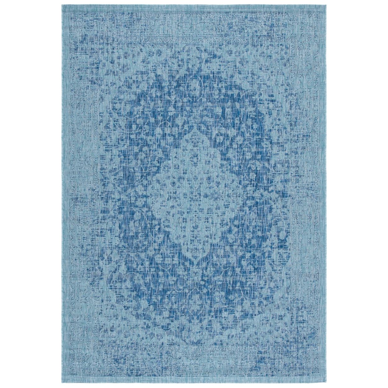 Navy & Aqua Synthetic 9' x 12' Easy-Care Outdoor Rug