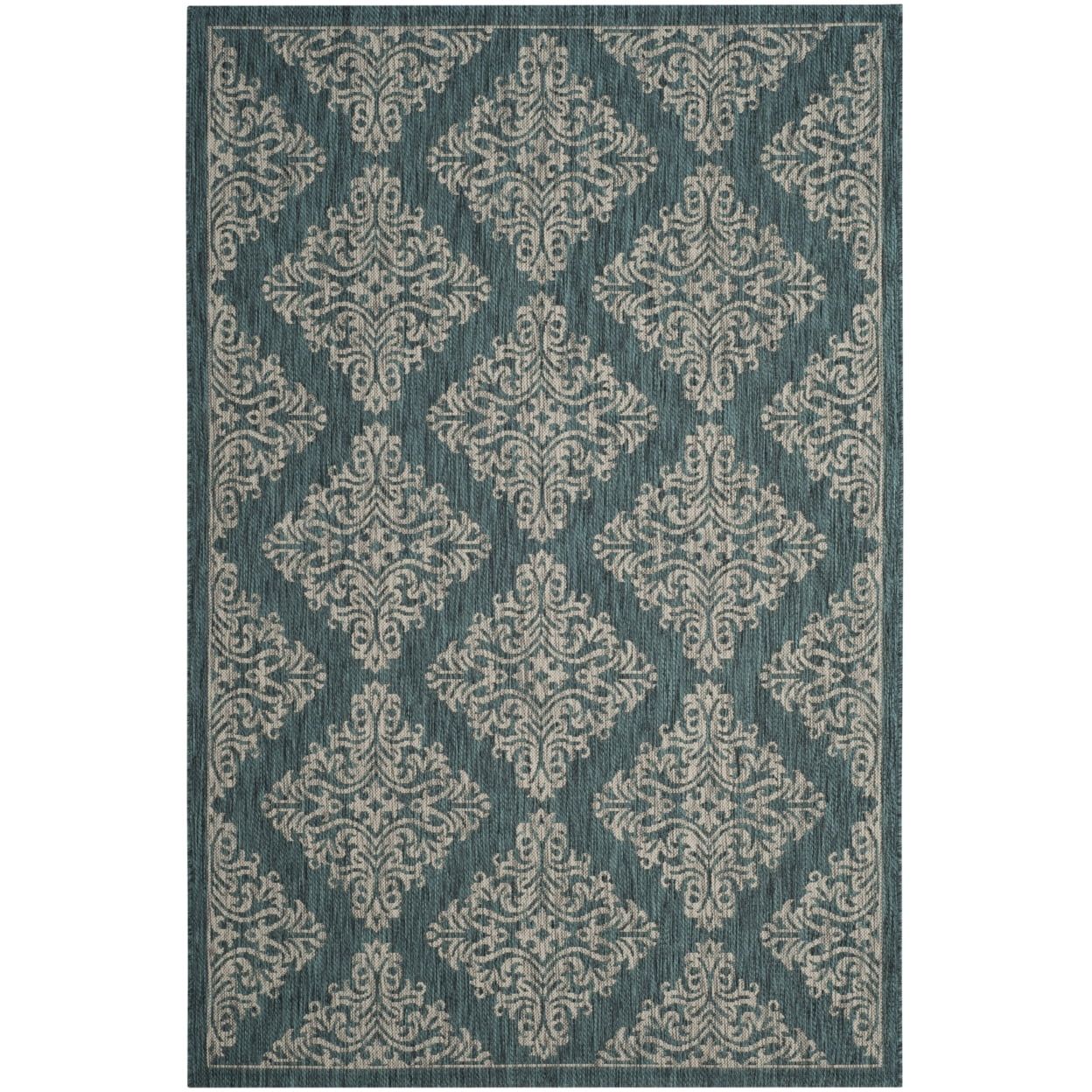 Blue and Gray Rectangular Flat Woven Outdoor Rug