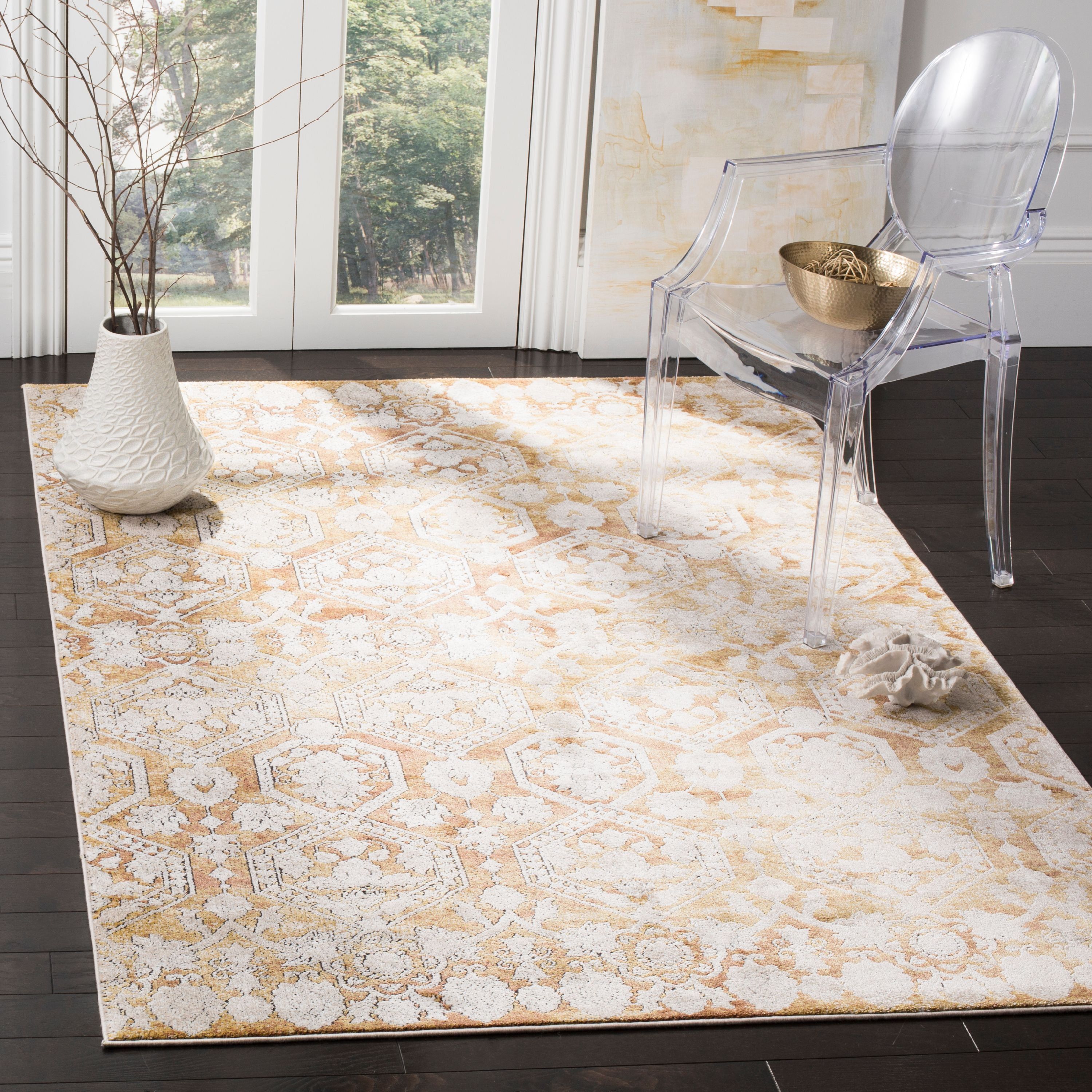 Gold Beige Rectangular Medallion Wool Viscose Area Rug