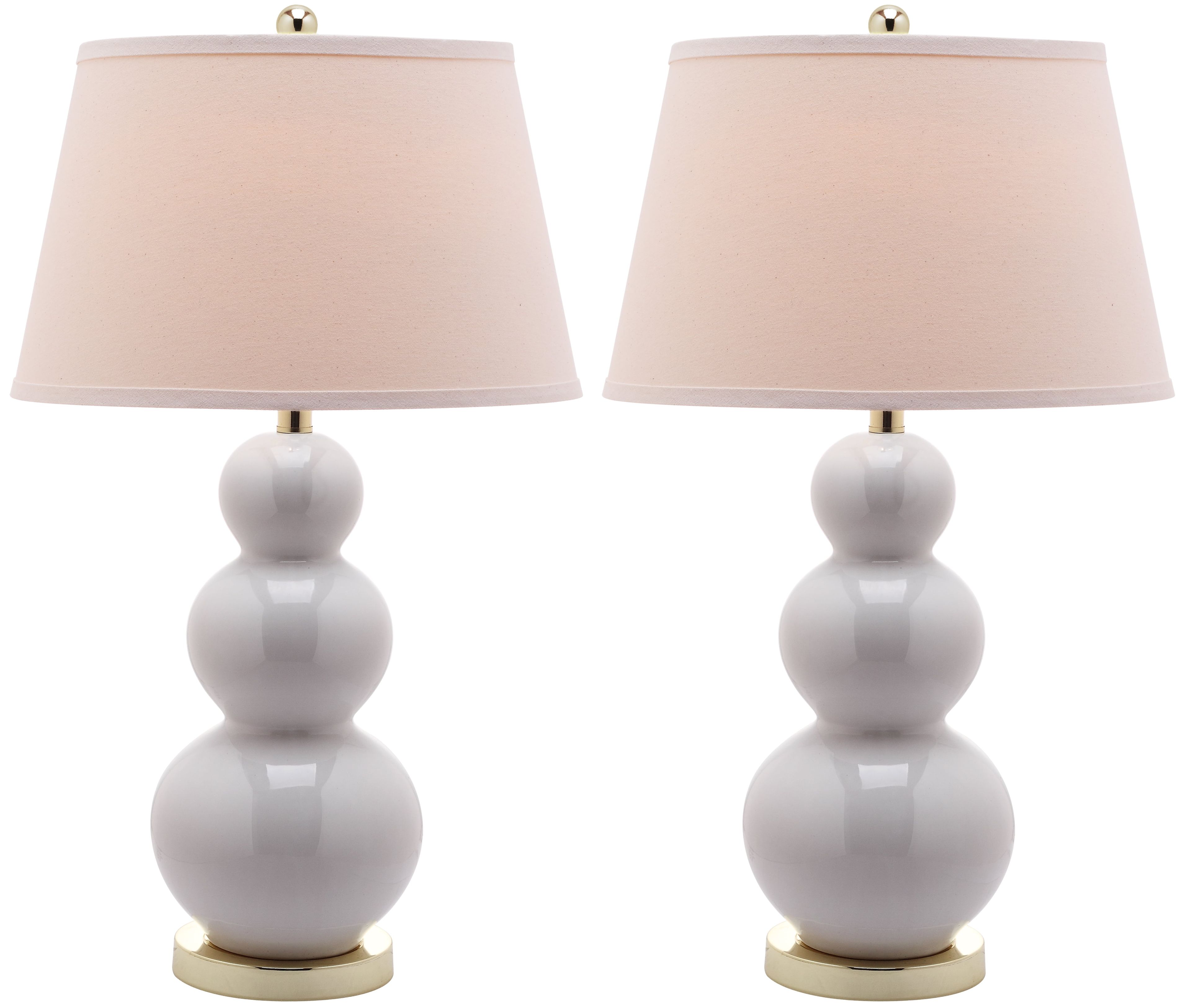 Elegant White Ceramic Gourd Table Lamp Set with Off-White Shade, 28"