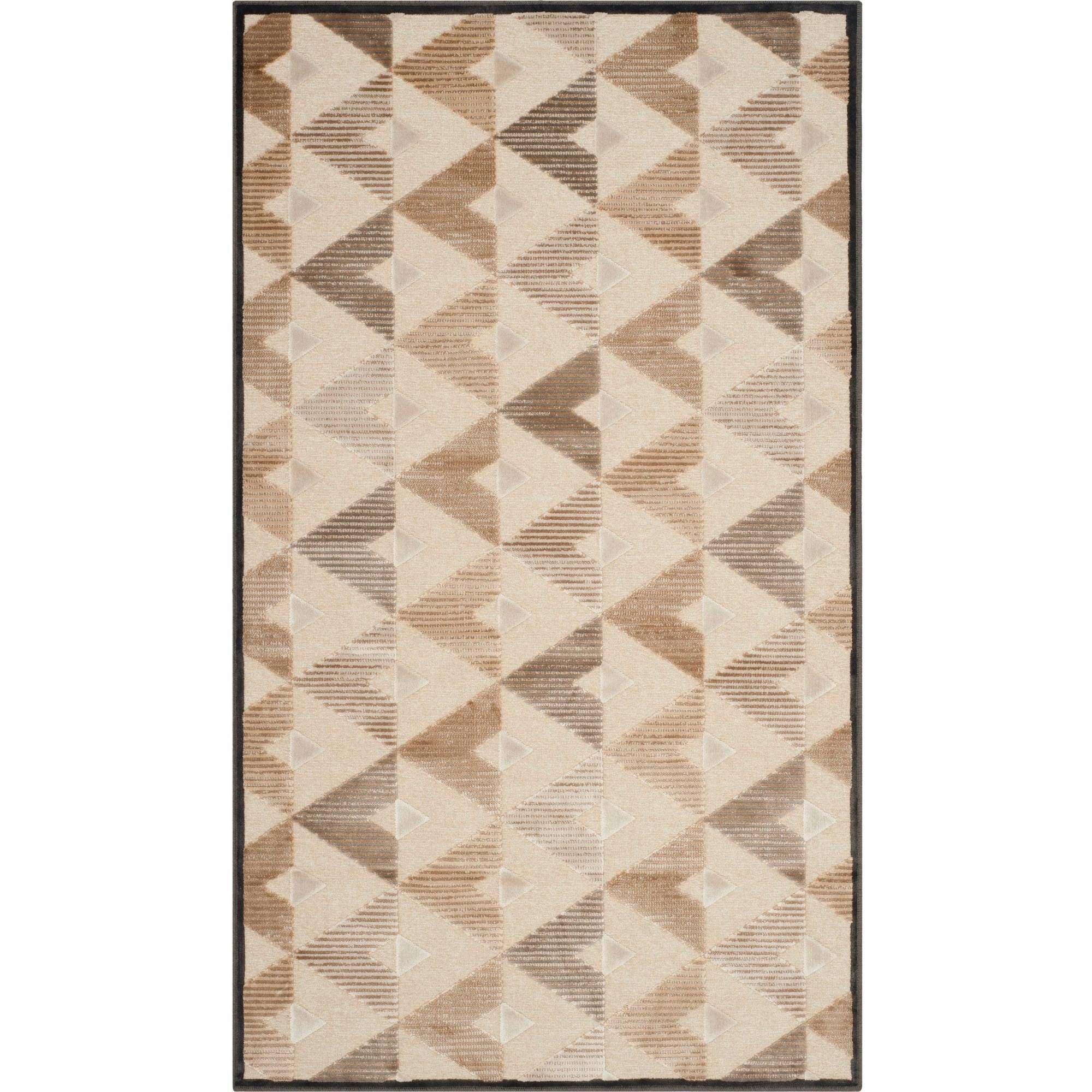 Soft Anthracite and Cream Viscose Chevron Area Rug 3'3" x 5'7"