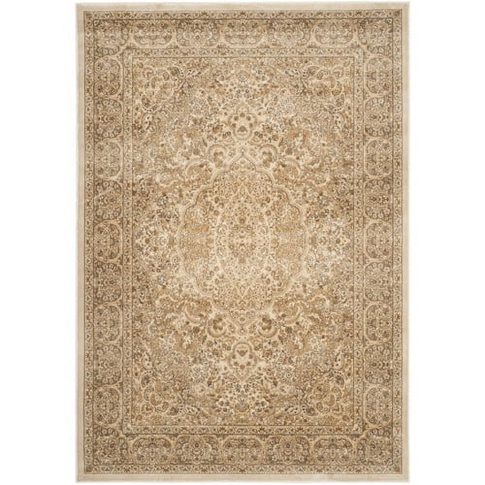 Stone and Cream Floral Viscose Rectangular Area Rug