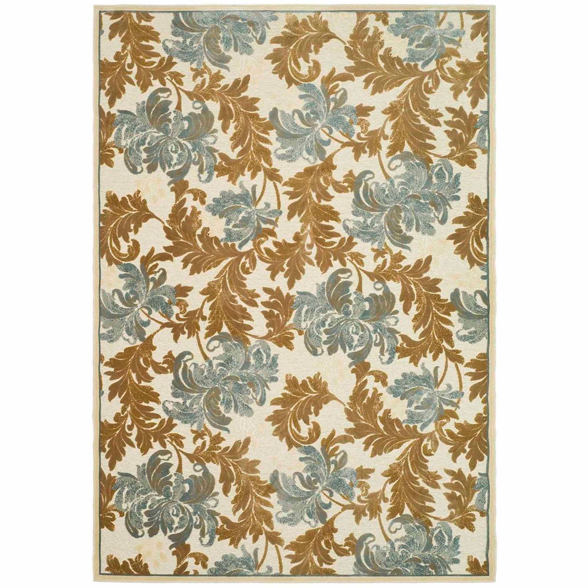 Ivory Floral Viscose and Chenille Area Rug, 5'3" x 7'6"