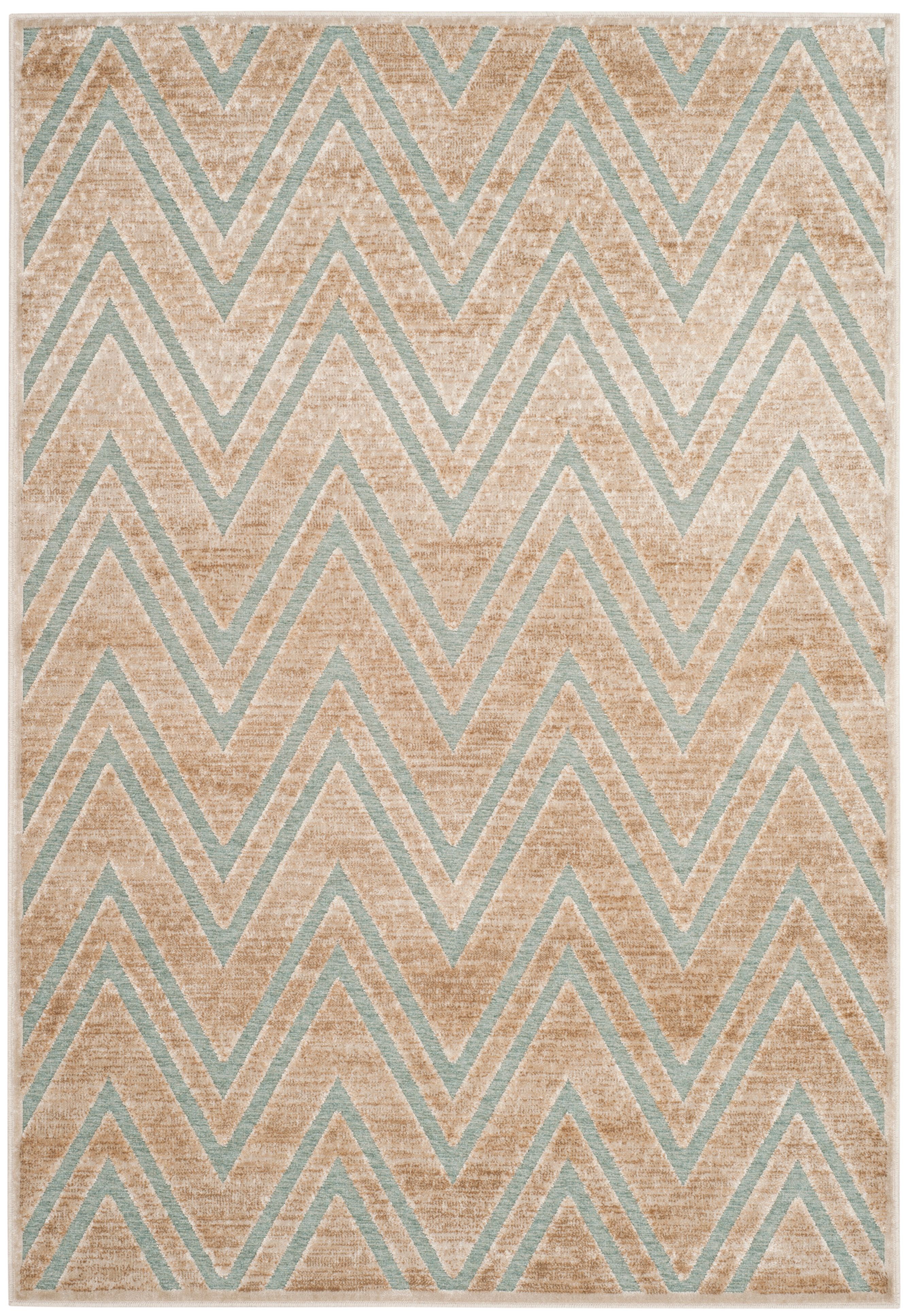 Stone and Aqua Zigzag Rectangular Viscose Area Rug
