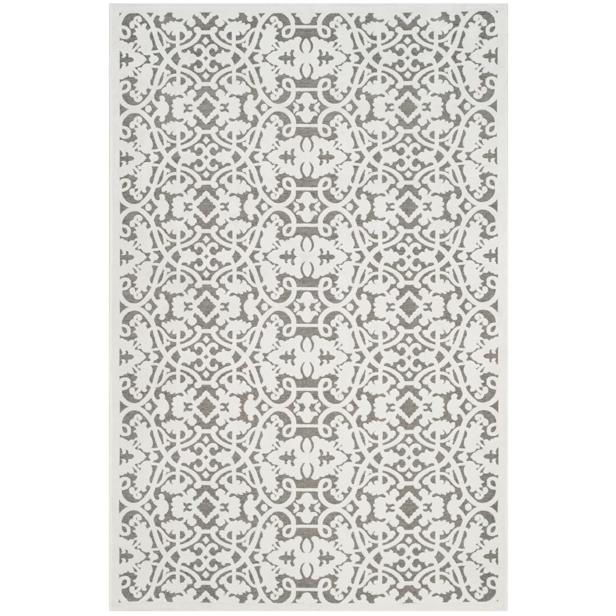 Ivory and Dark Grey Rectangular Viscose Rug, 5' x 7'