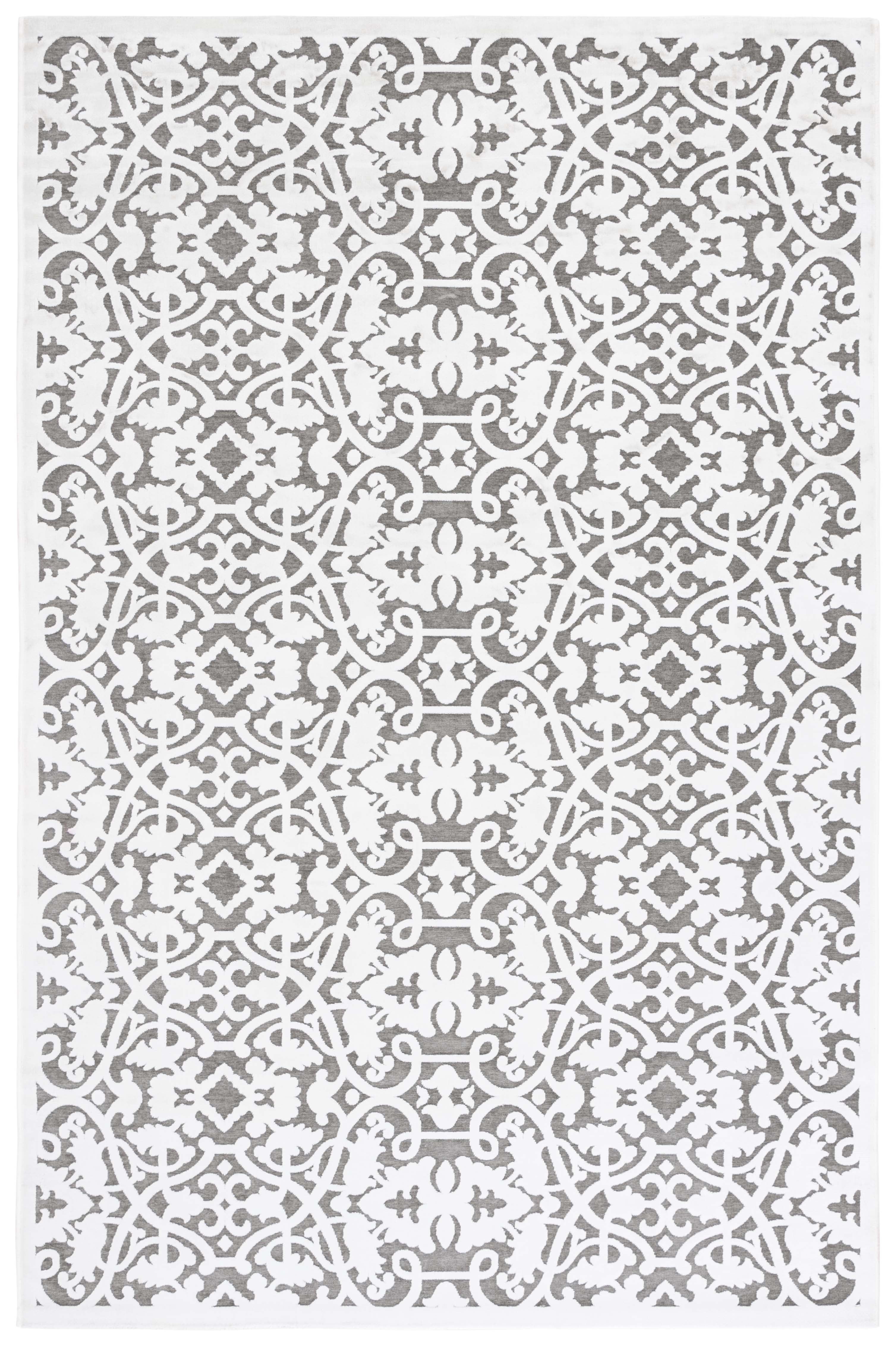 Ivory and Dark Grey Rectangular Viscose Rug, 5' x 7'