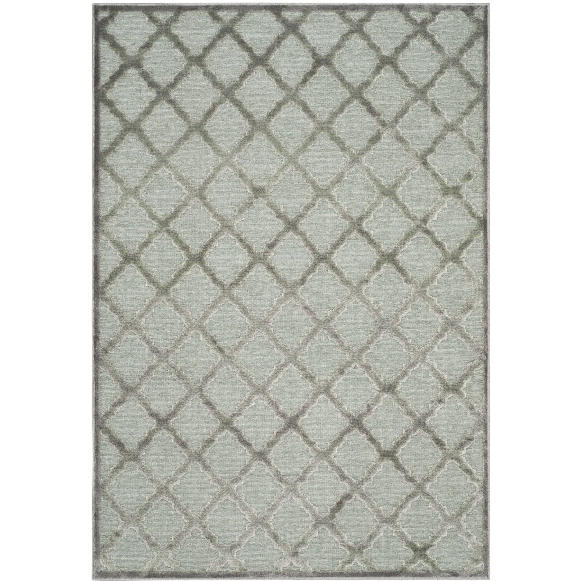 Grey and Spruce Quatrefoil Viscose Chenille Area Rug, 4' x 5'7"